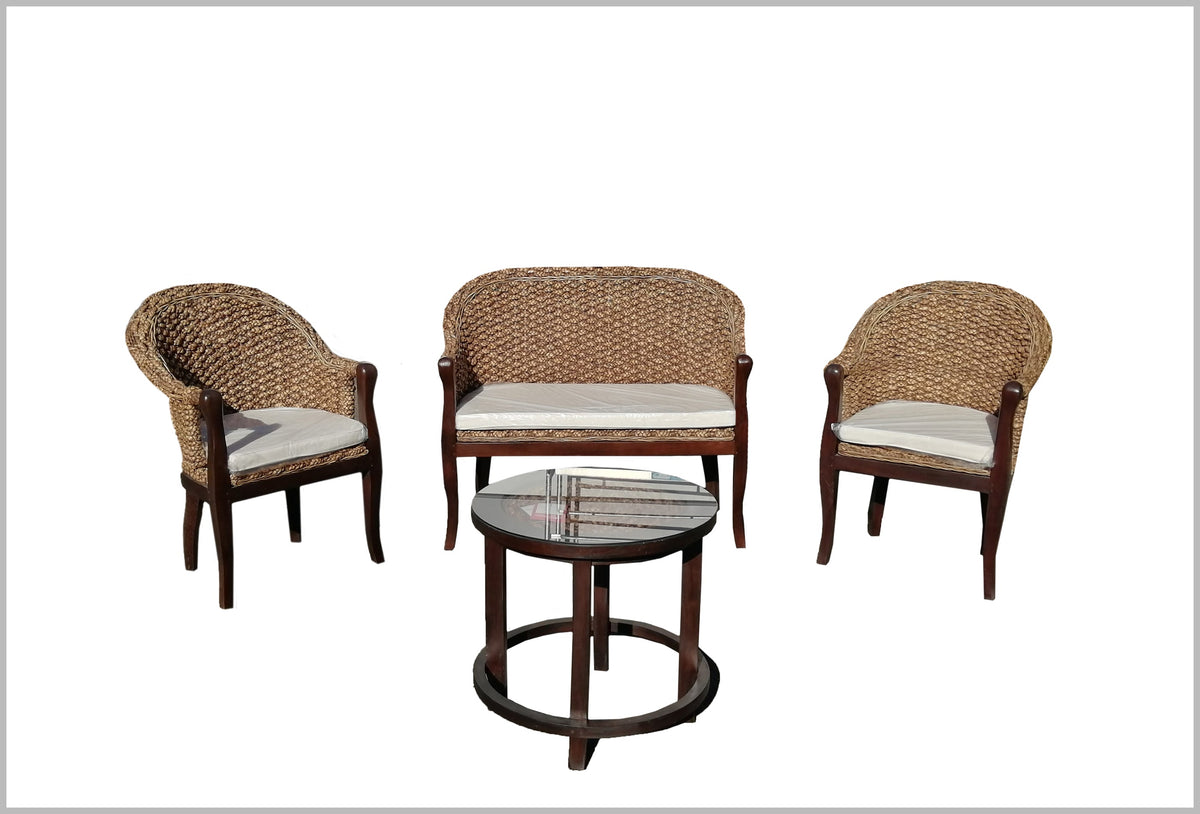 Sofá de dos cuerpos de rattan natural