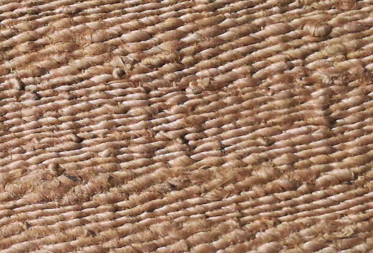 Detalle tejido plano de yute natural, estilo cálido y orgánico