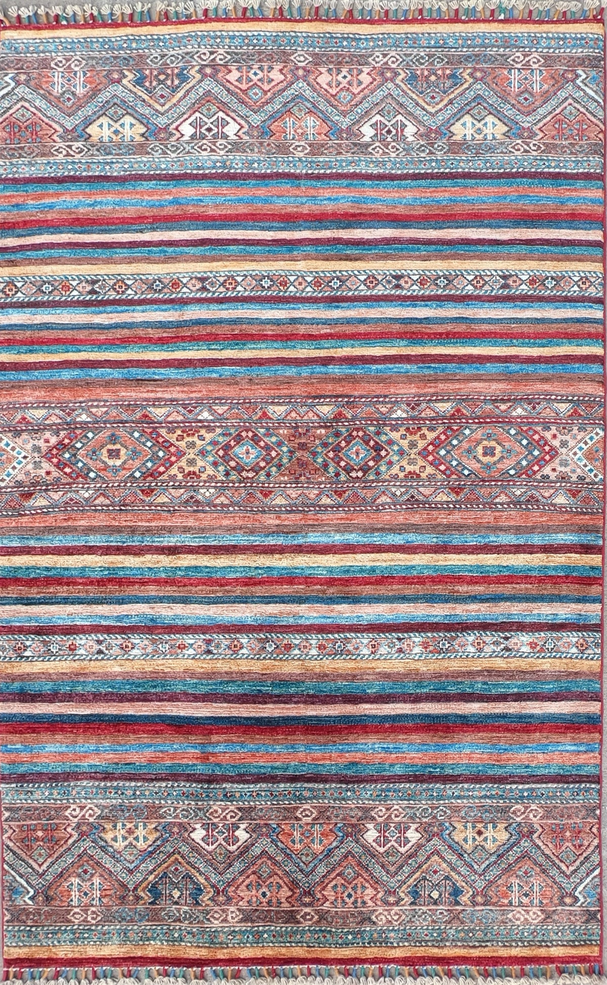 Alfombra persa de lana hecha a mano, diseño lineal burdeos - Consorcio Persa