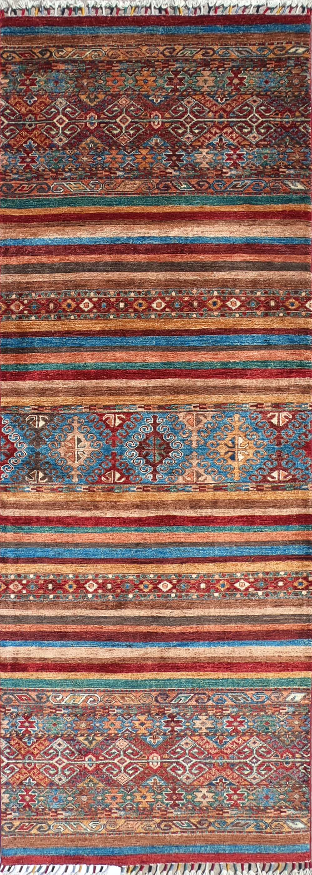 Alfombra persa de lana clásica con diseño lineal geométrico en tonos burdeos - Consorcio Persa