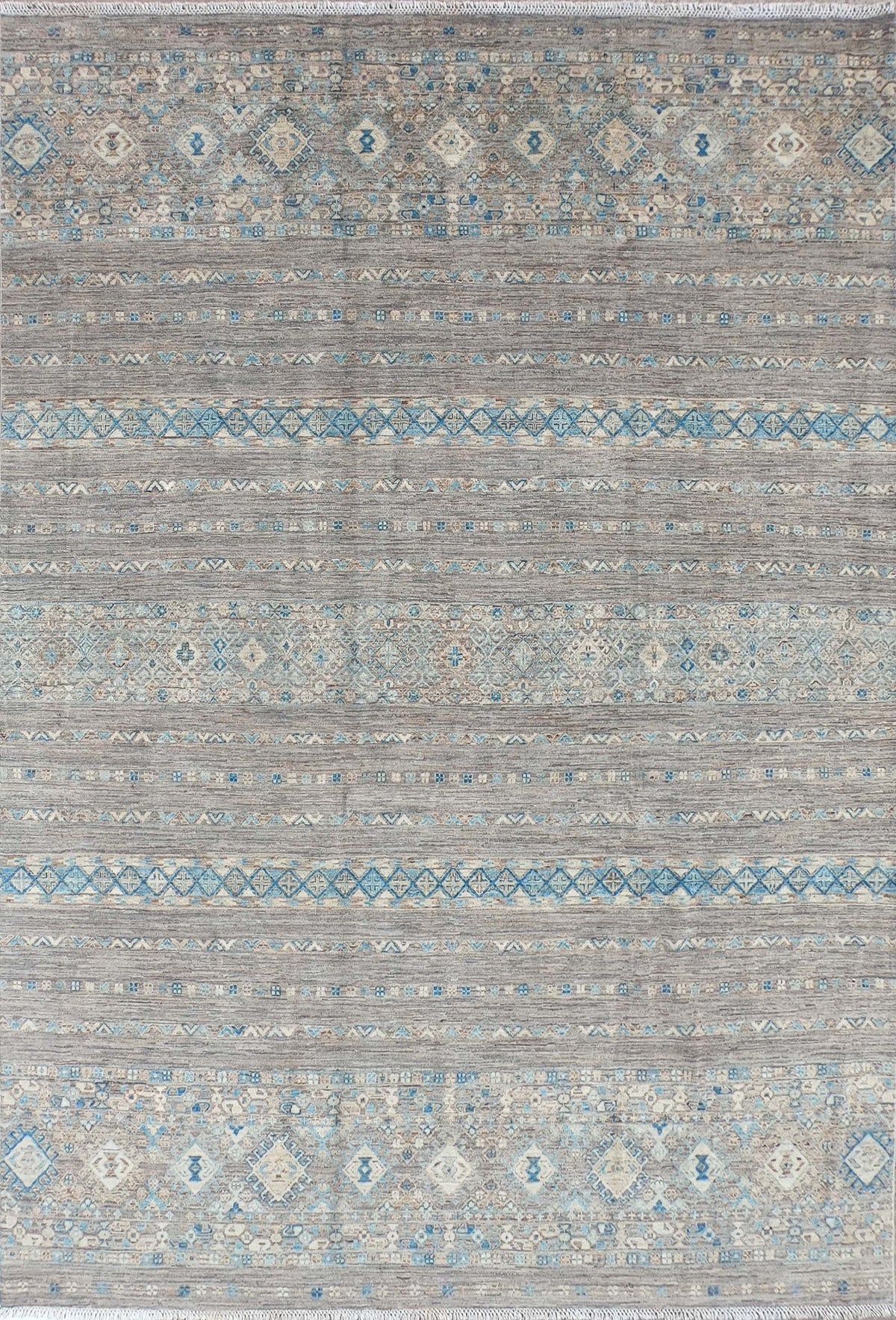 Alfombra persa de lana clásica, diseño geométrico lineal burdeos - Consorcio Persa