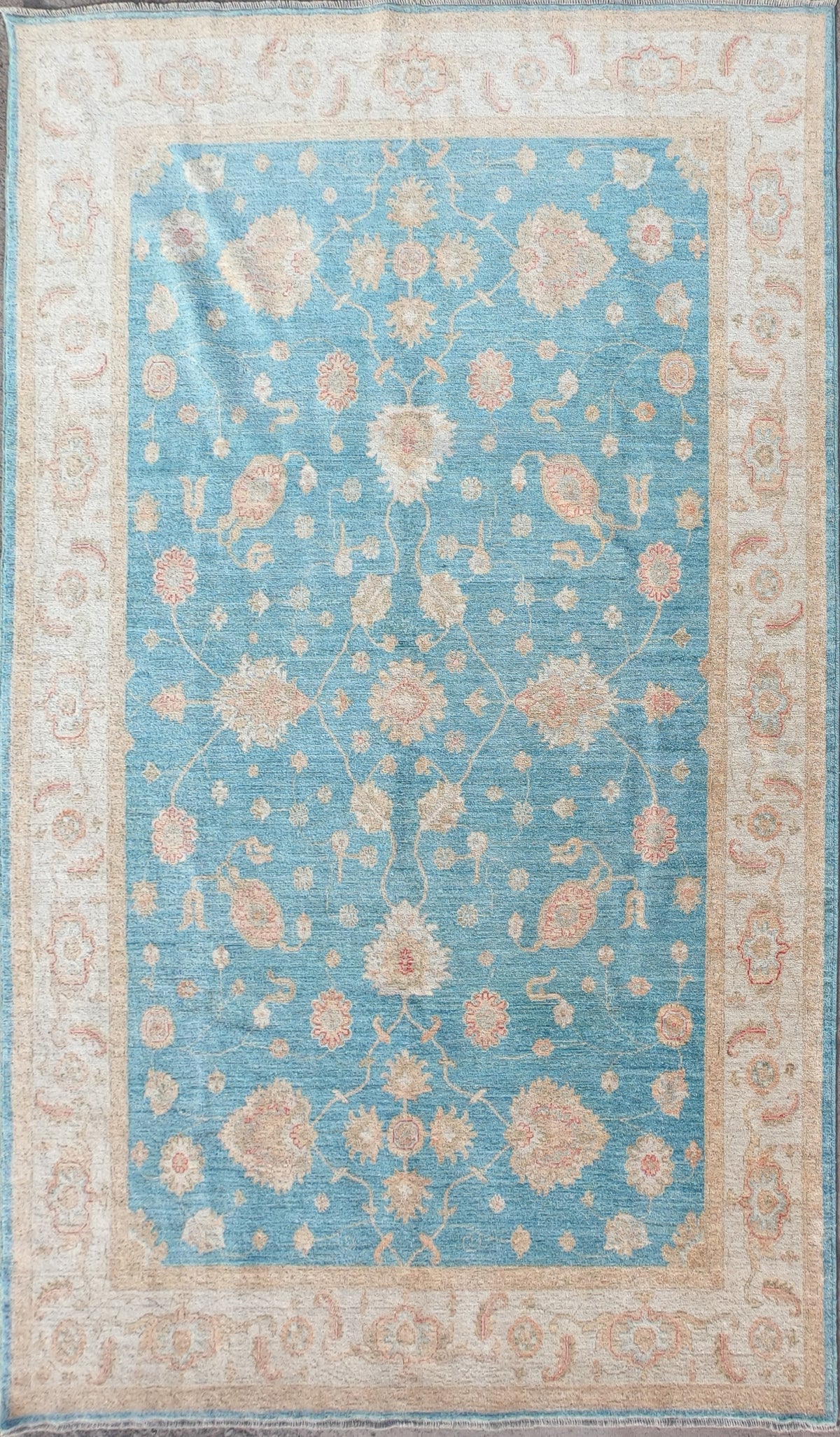 Alfombra persa de lana natural suave, diseño floral beige y burdeos - Consorcio Persa