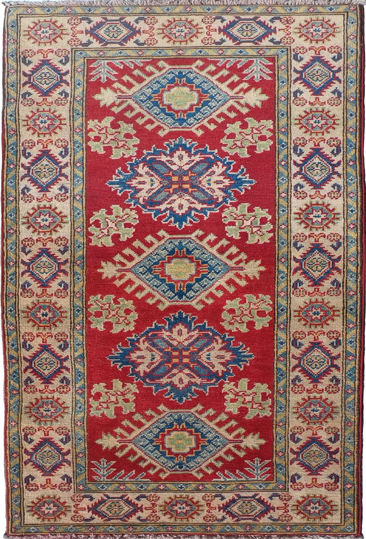 Alfombra Kazak Persa de lana con diseño geométrico rojo