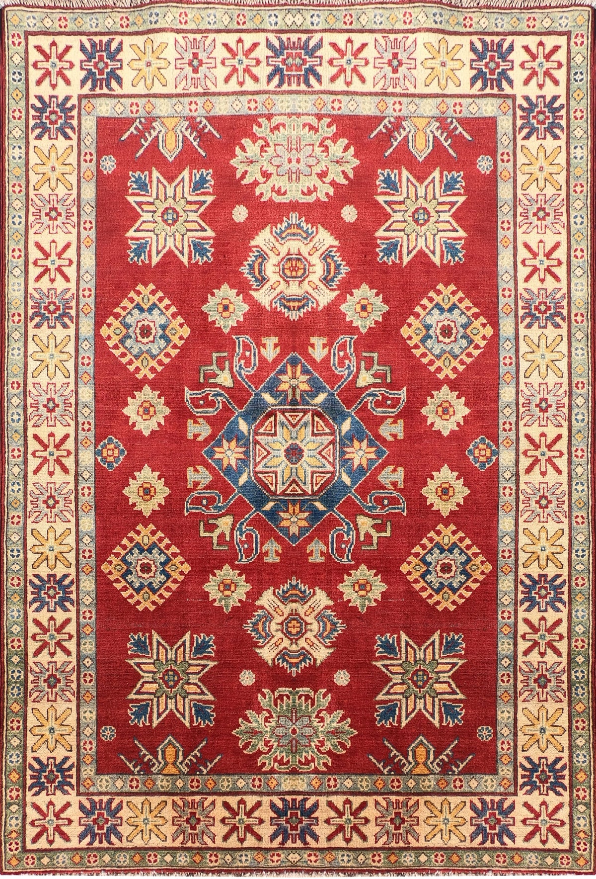 Alfombra Persa Kazak de lana con diseño geométrico rojo