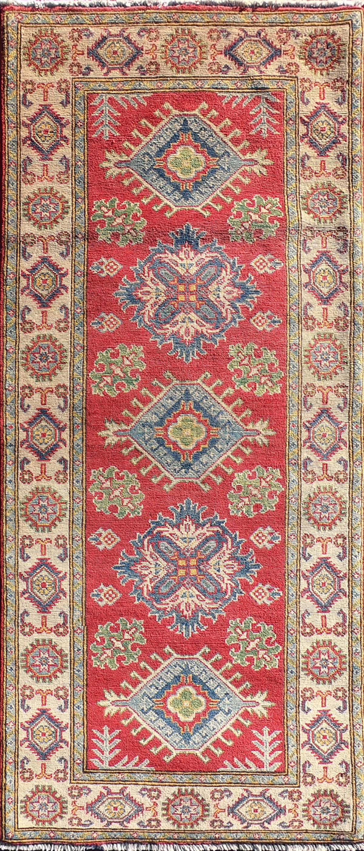 Alfombra persa de lana clásica, diseño geométrico rojo intenso, hecha a mano - Consorcio Persa