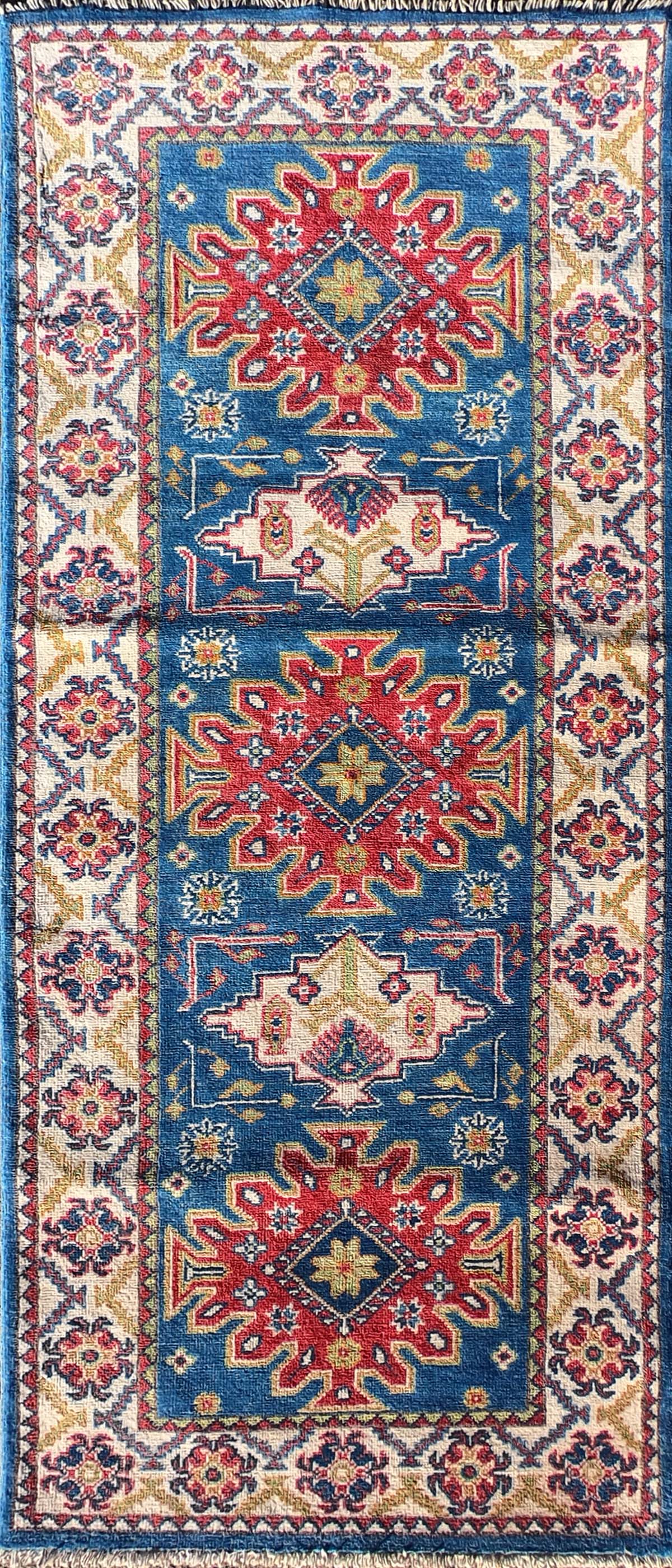 Alfombra persa de lana Kazak, diseño geométrico rojo intenso - Consorcio Persa