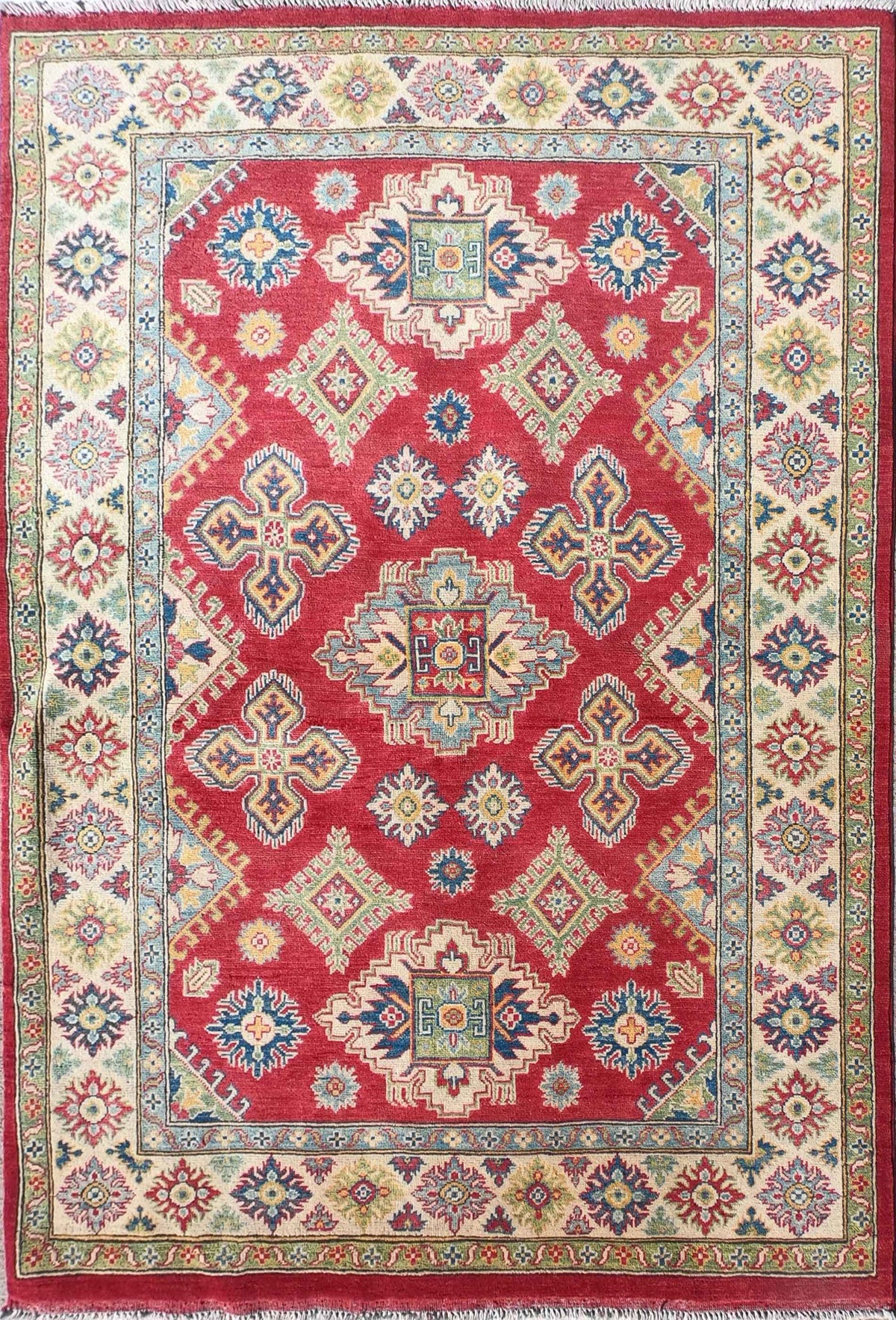 Alfombra persa Kazak de lana, diseño clásico rojo