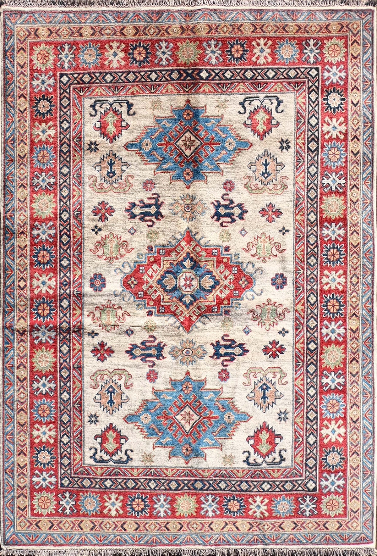 Alfombra persa de lana clásica, diseño geométrico rojo intenso - Consorcio Persa