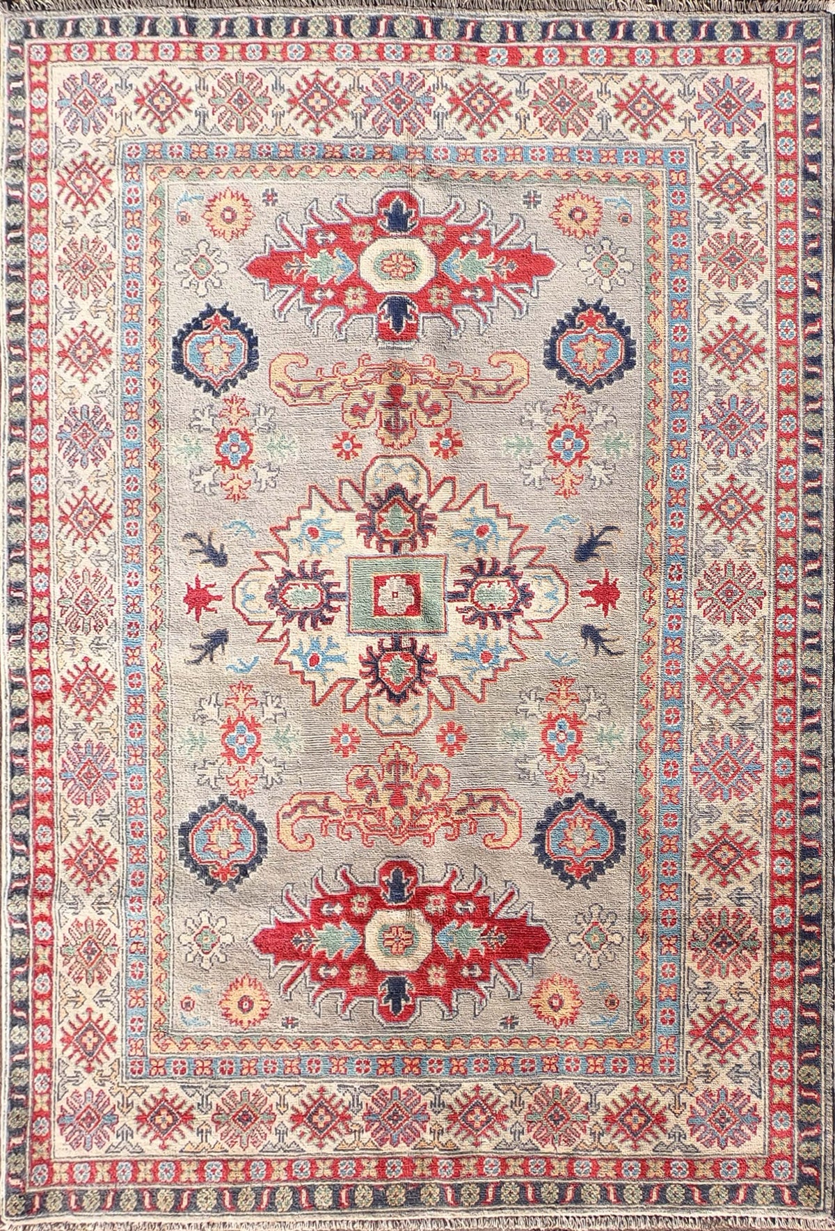Alfombra persa de lana Kazak, diseño clásico geométrico rojo - Consorcio Persa