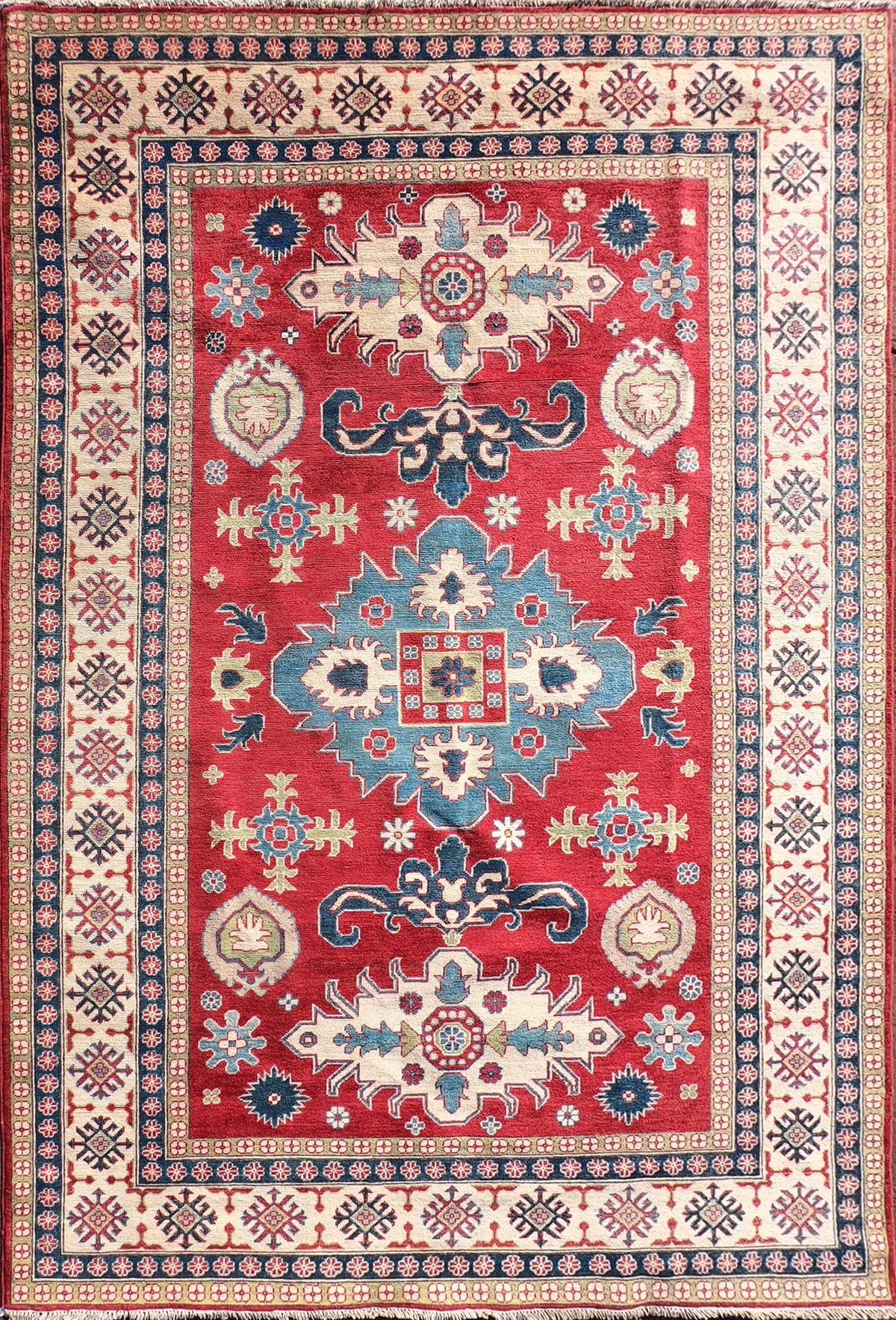 Alfombra persa de lana Kazak, diseño geométrico intenso - Consorcio Persa