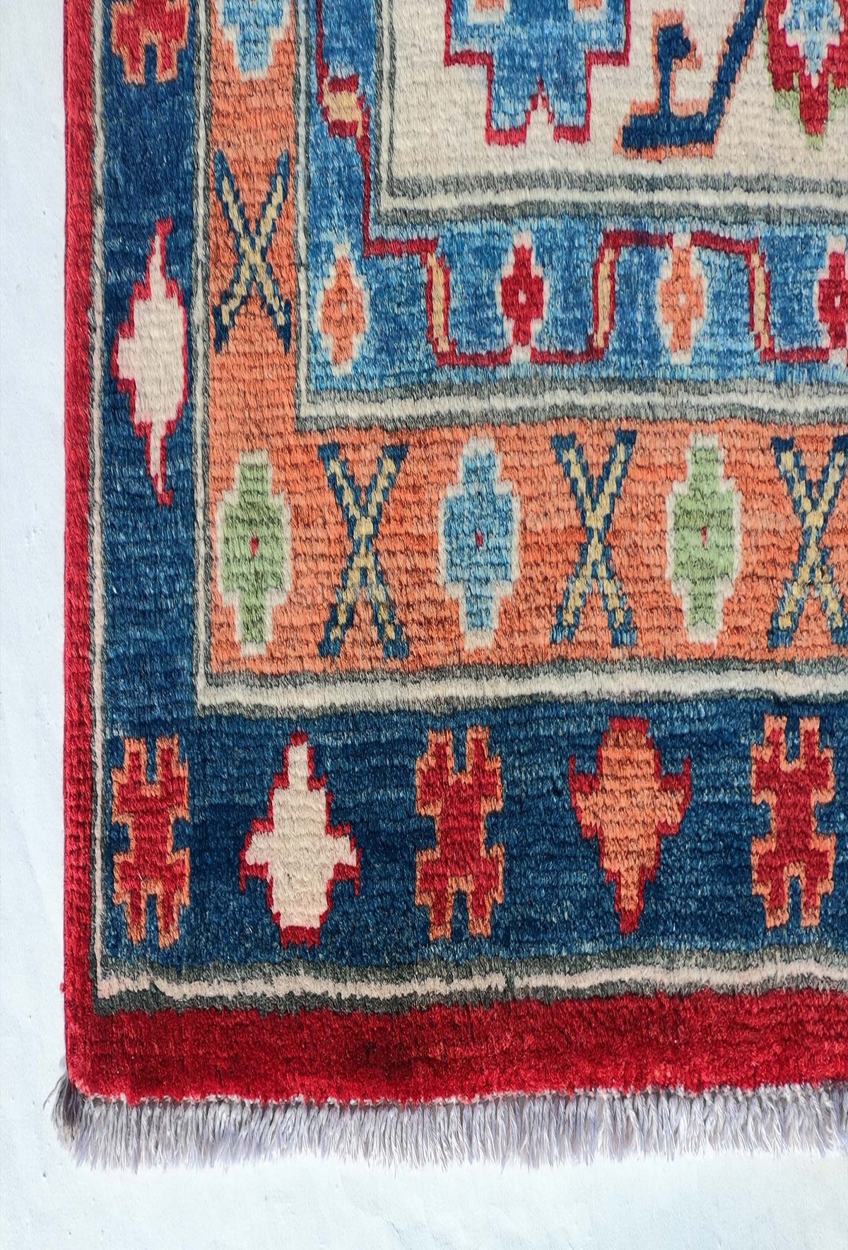 Alfombra decorativa de lana, estilo Kazak con trama de algodón