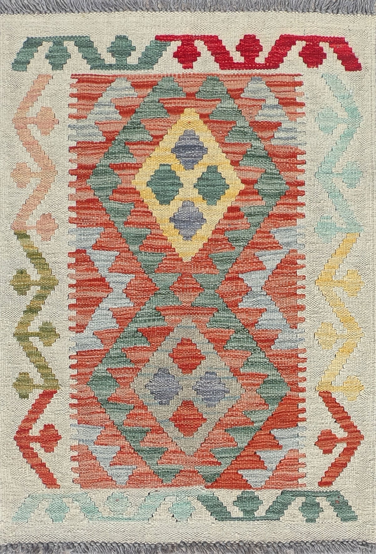 Alfombra de lana Kelim con diseño geométrico colorido, hecha a mano - Consorcio Persa