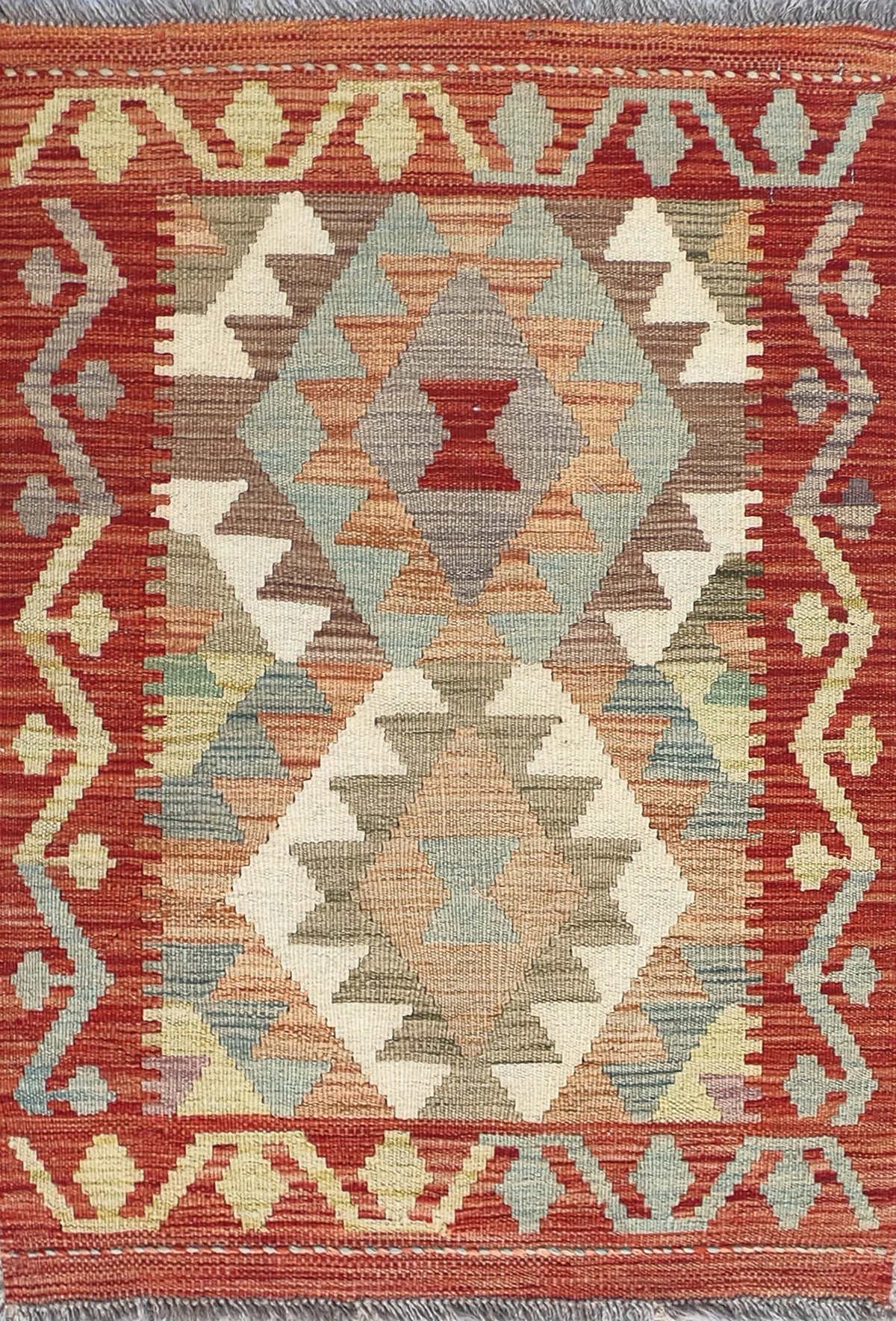 Alfombra Kelim de lana tejida a mano con diseño geométrico colorido - Consorcio Persa