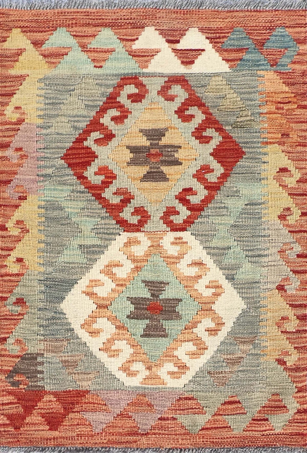 Alfombra de lana Kelim con diseño geométrico colorido, tejida a mano - Consorcio Persa