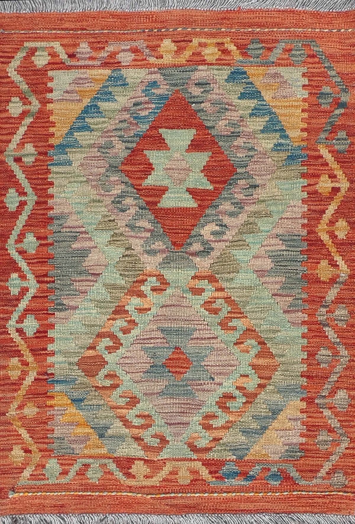 Alfombra de lana Kelim con diseño geométrico colorido - Consorcio Persa