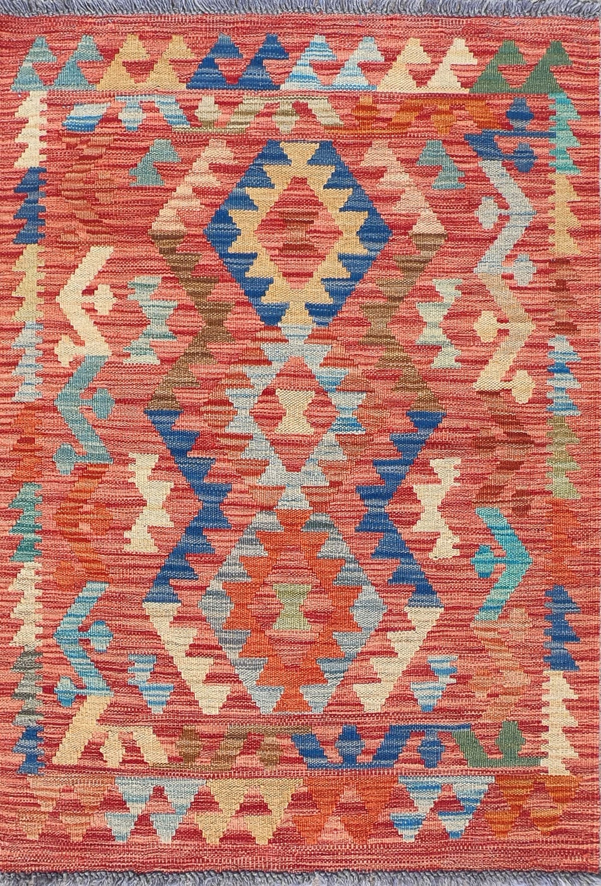 Alfombra Kelim de lana tejida a mano, estilo geométrico colorido - Consorcio Persa