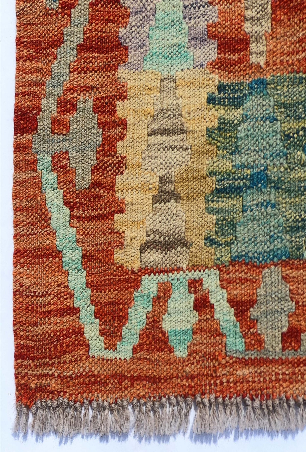 Textura natural de lana en alfombra Kelim hecha a mano