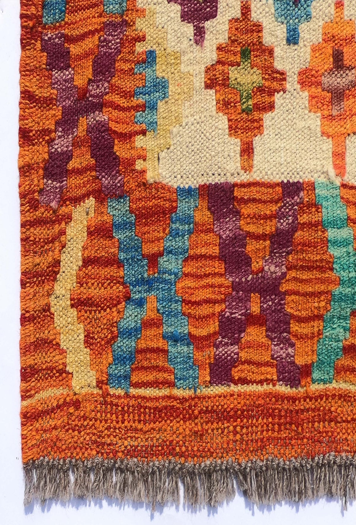 Textura de lana natural en alfombra Kelim hecha a mano