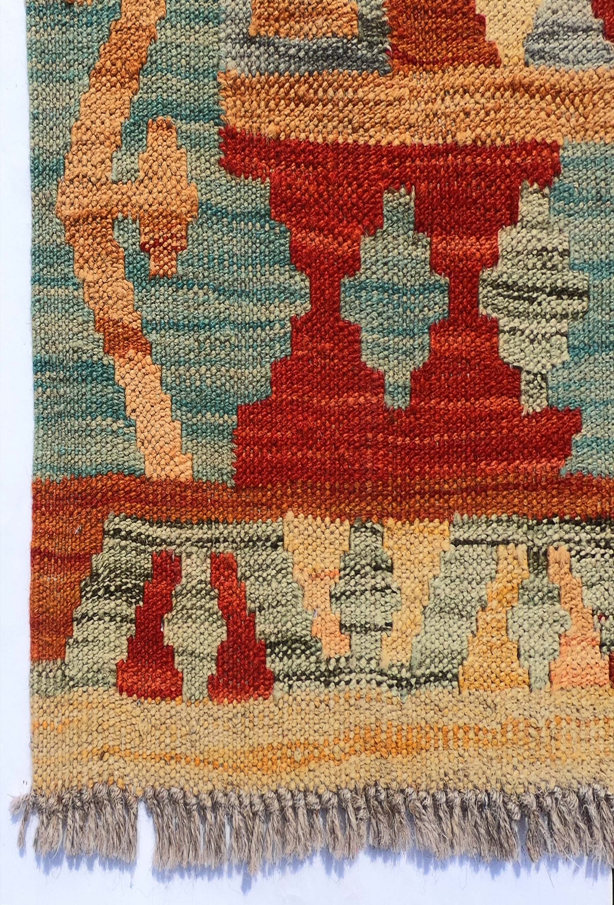 Textura de lana natural en alfombra Kelim hecha a mano