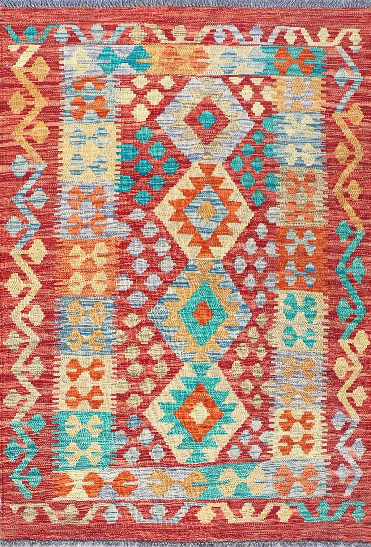 Alfombra de lana Kelim con diseño geométrico colorido, hecha a mano - Consorcio Persa