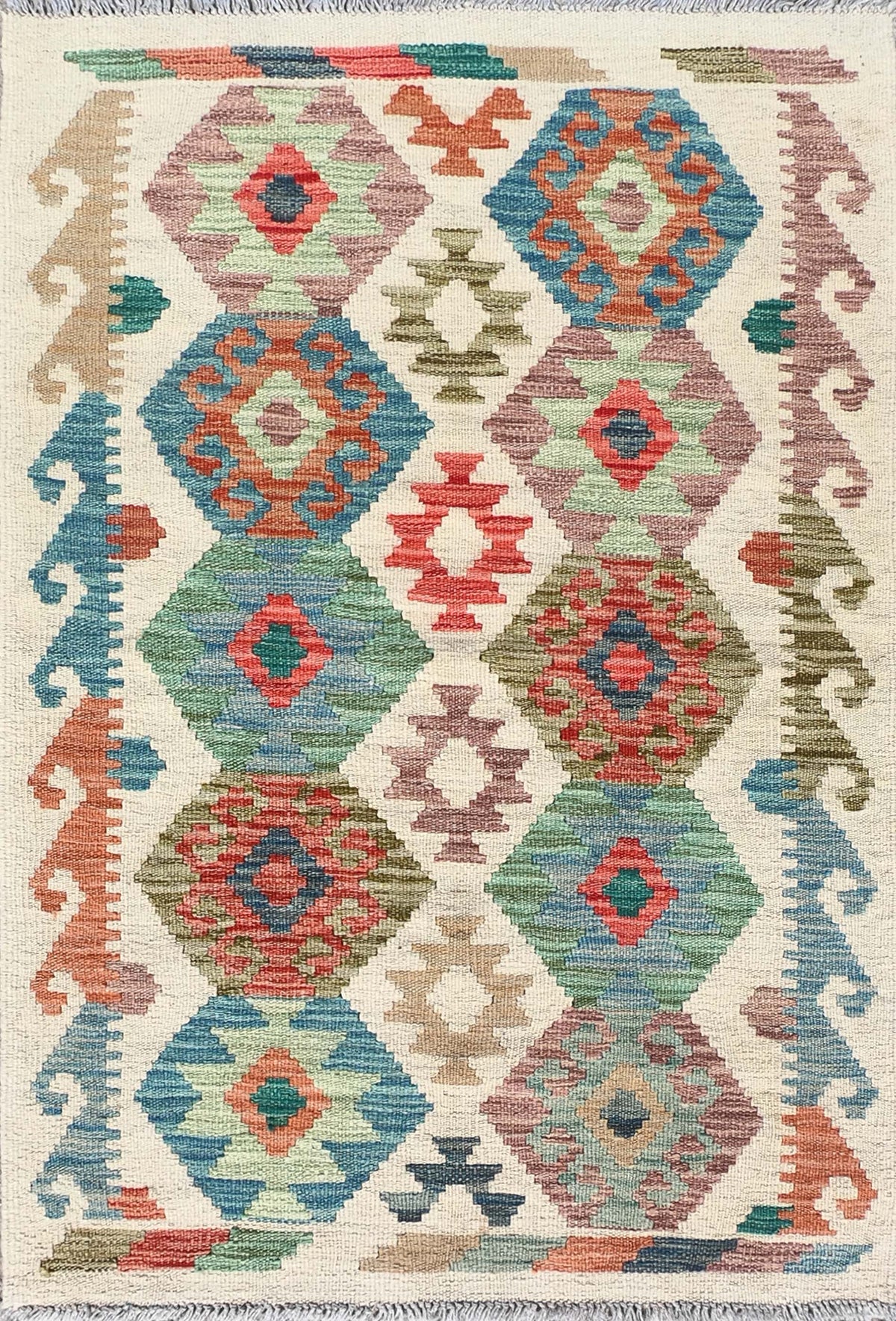 Alfombra de lana Kelim con diseño geométrico colorido, hecha a mano - Consorcio Persa