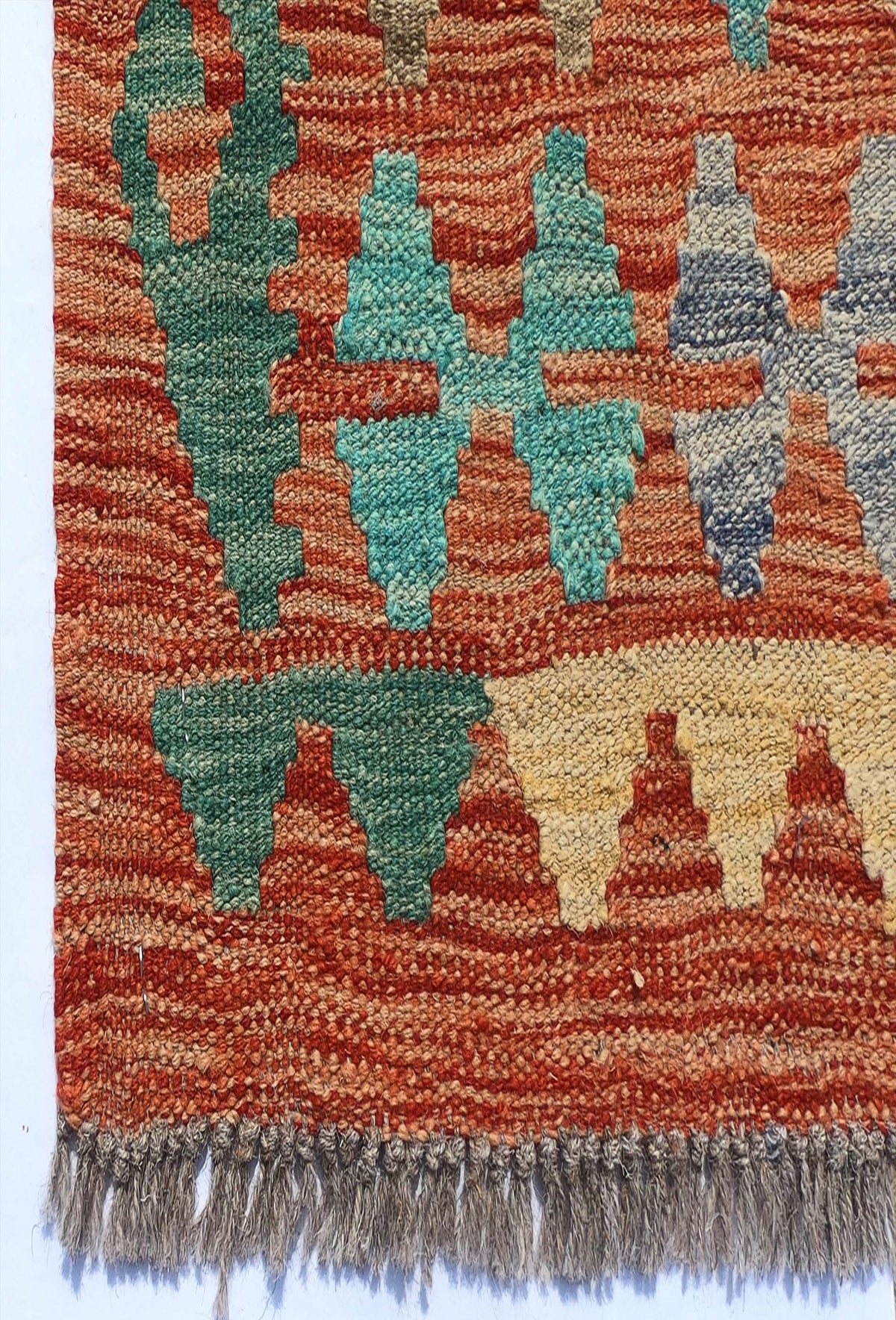 Textura natural de lana en alfombra Kelim importada de tejido plano