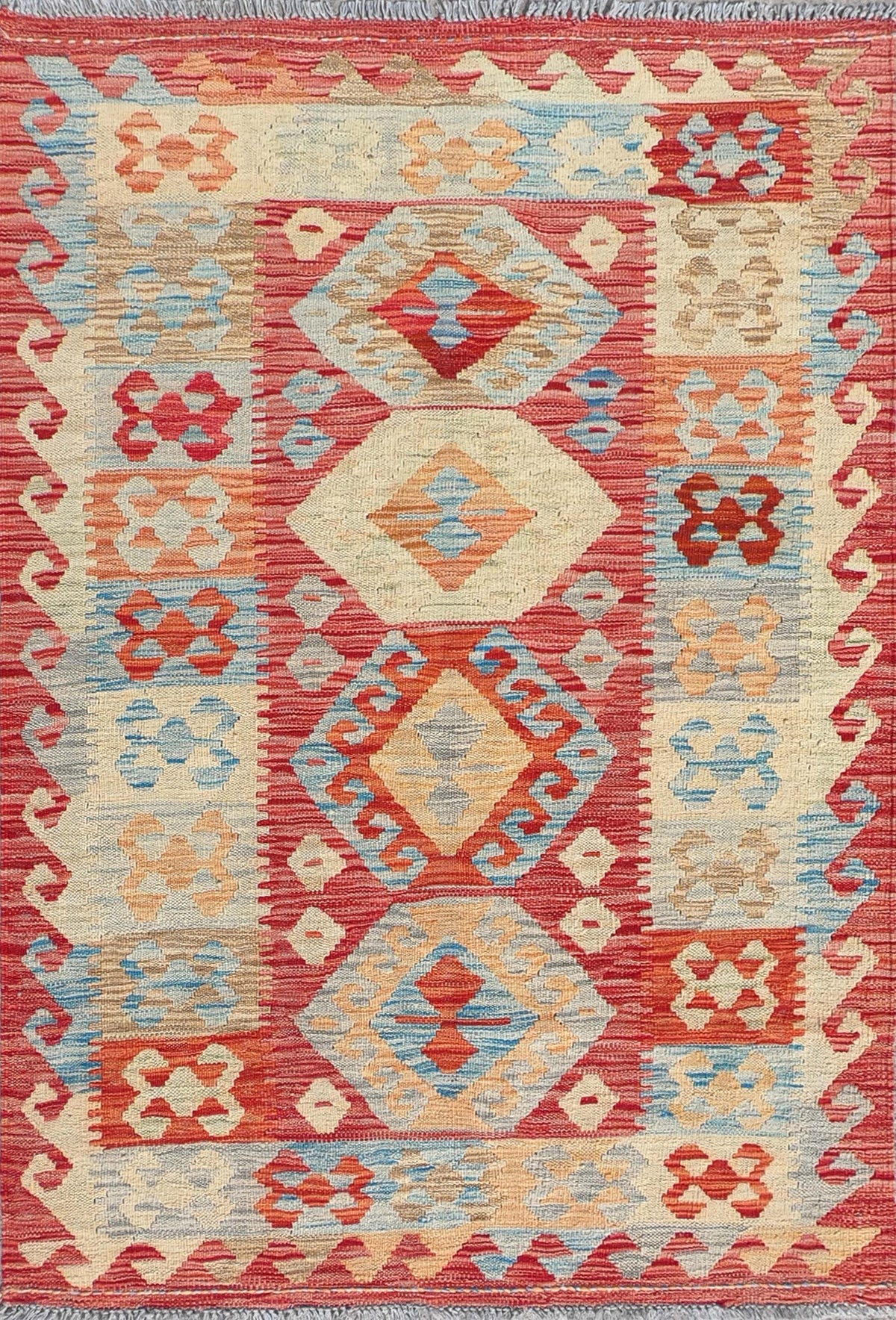 Alfombra de lana Kelim con diseño geométrico colorido, tejida a mano - Consorcio Persa