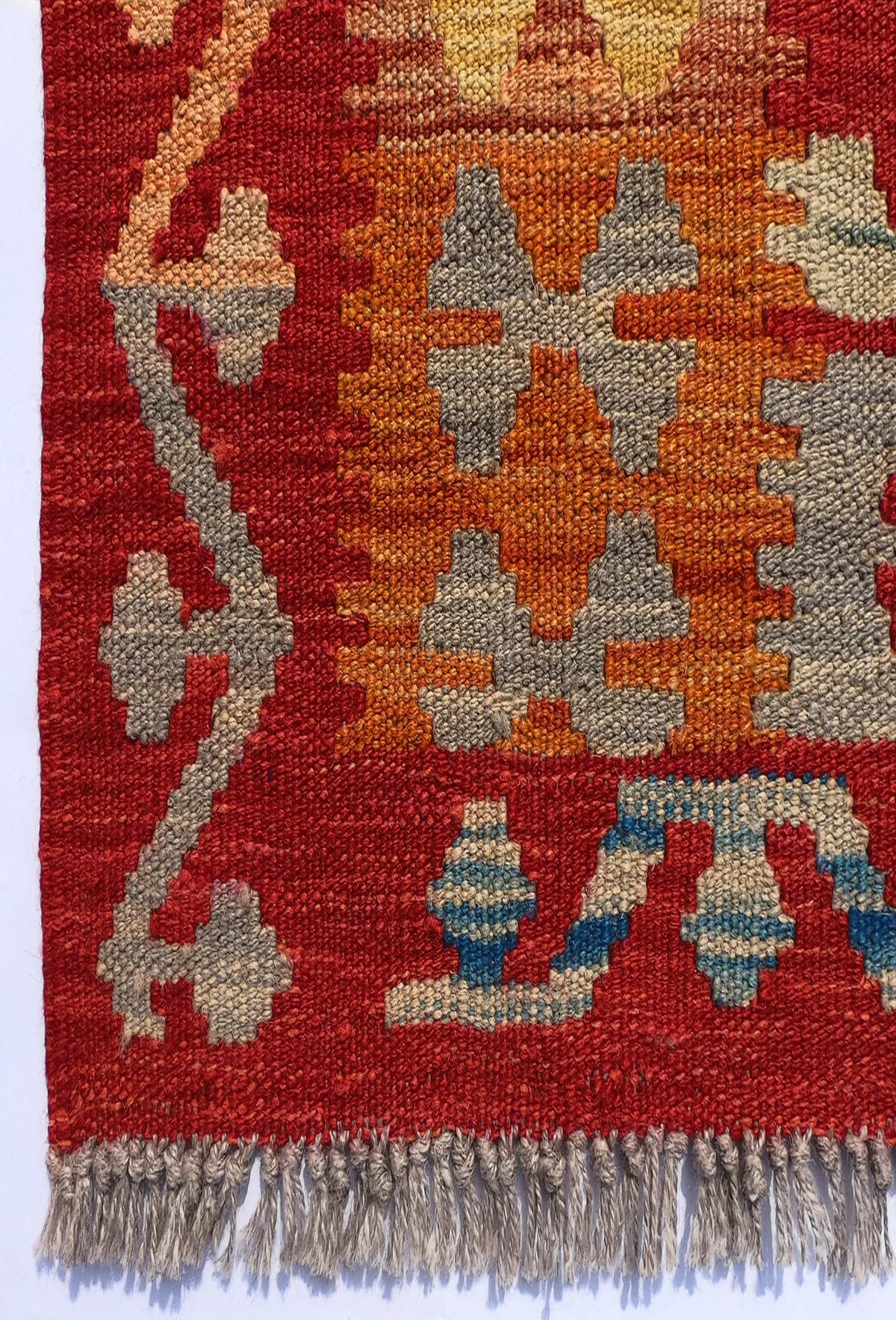 Textura de lana natural en alfombra Kelim hecha a mano, estilo vintage