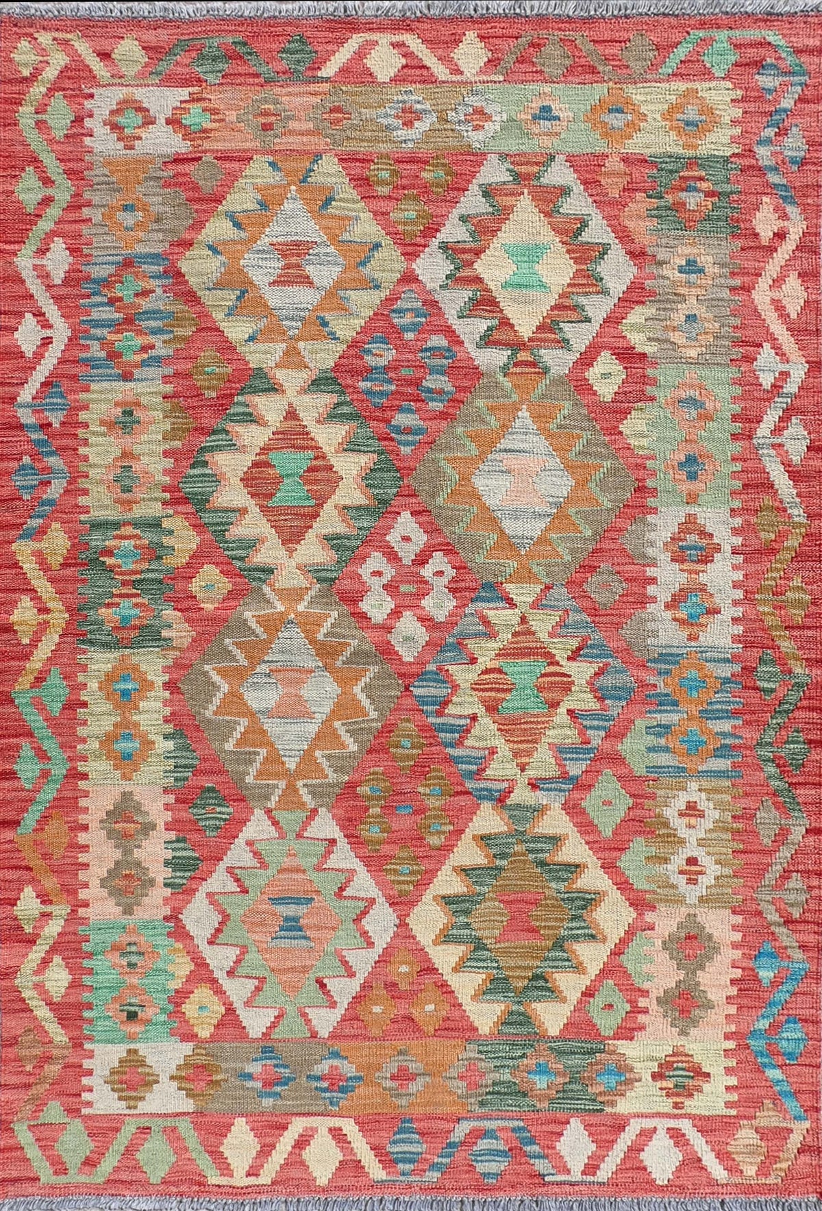 Alfombra de lana Kelim con diseño geométrico colorido - Consorcio Persa