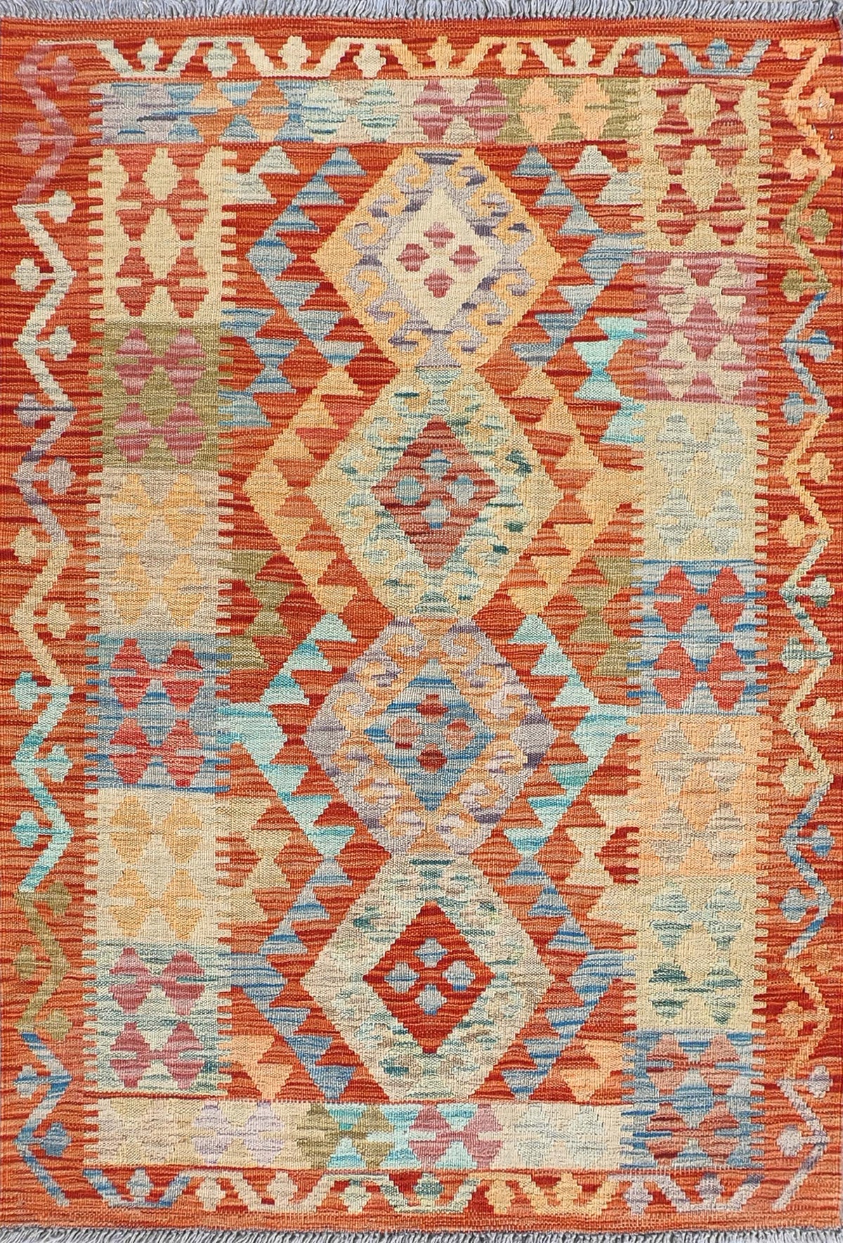 Alfombra de lana Kelim con diseño geométrico colorido, hecha a mano - Consorcio Persa