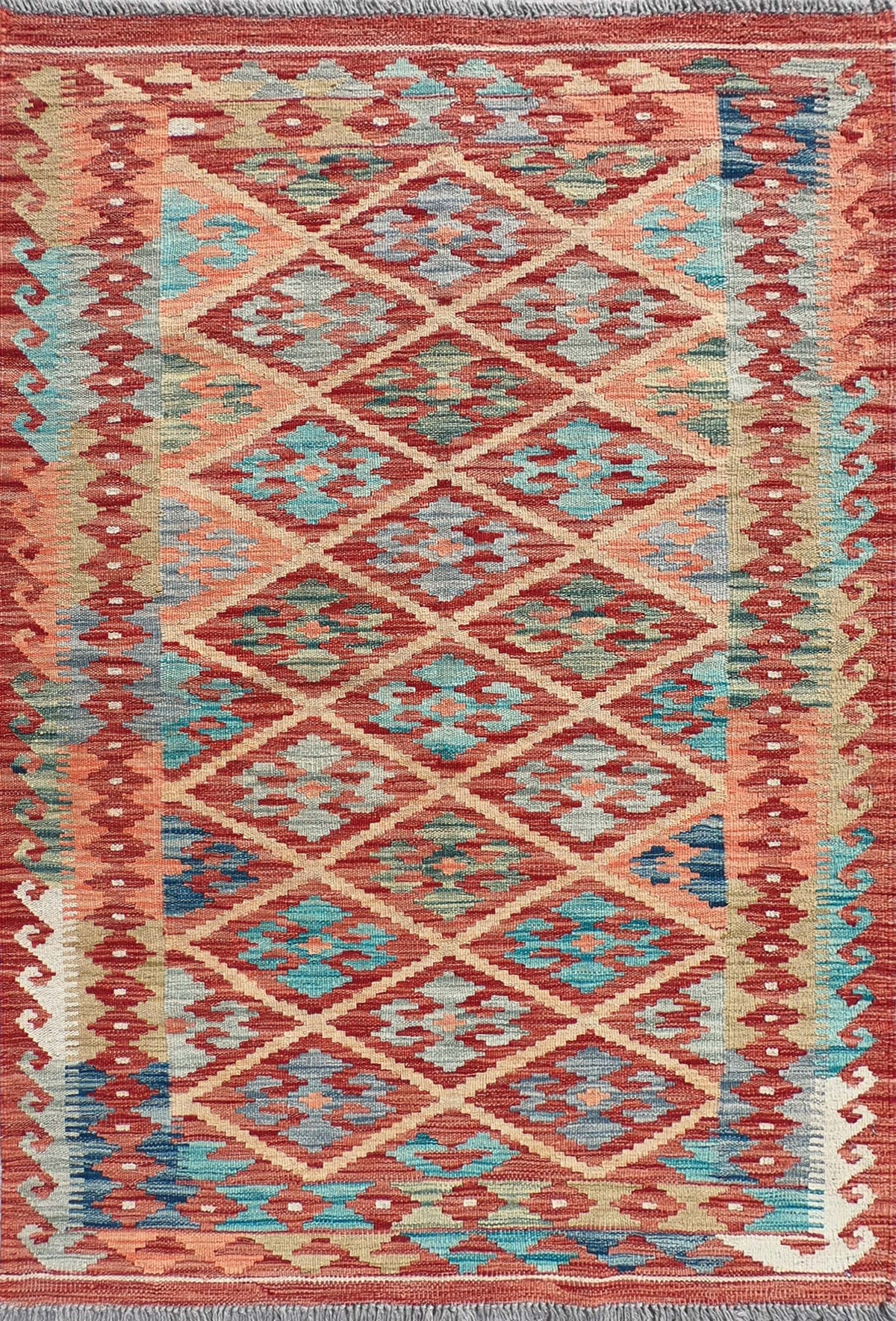 Alfombra de lana Kelim con diseño geométrico colorido - Consorcio Persa