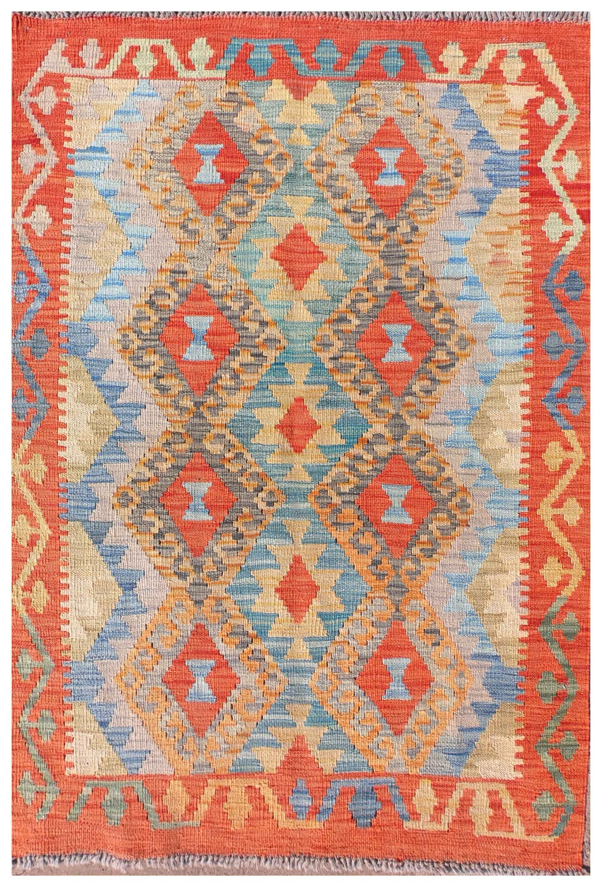 Alfombra Kelim Kashkuli de lana pakistaní con diseño geométrico