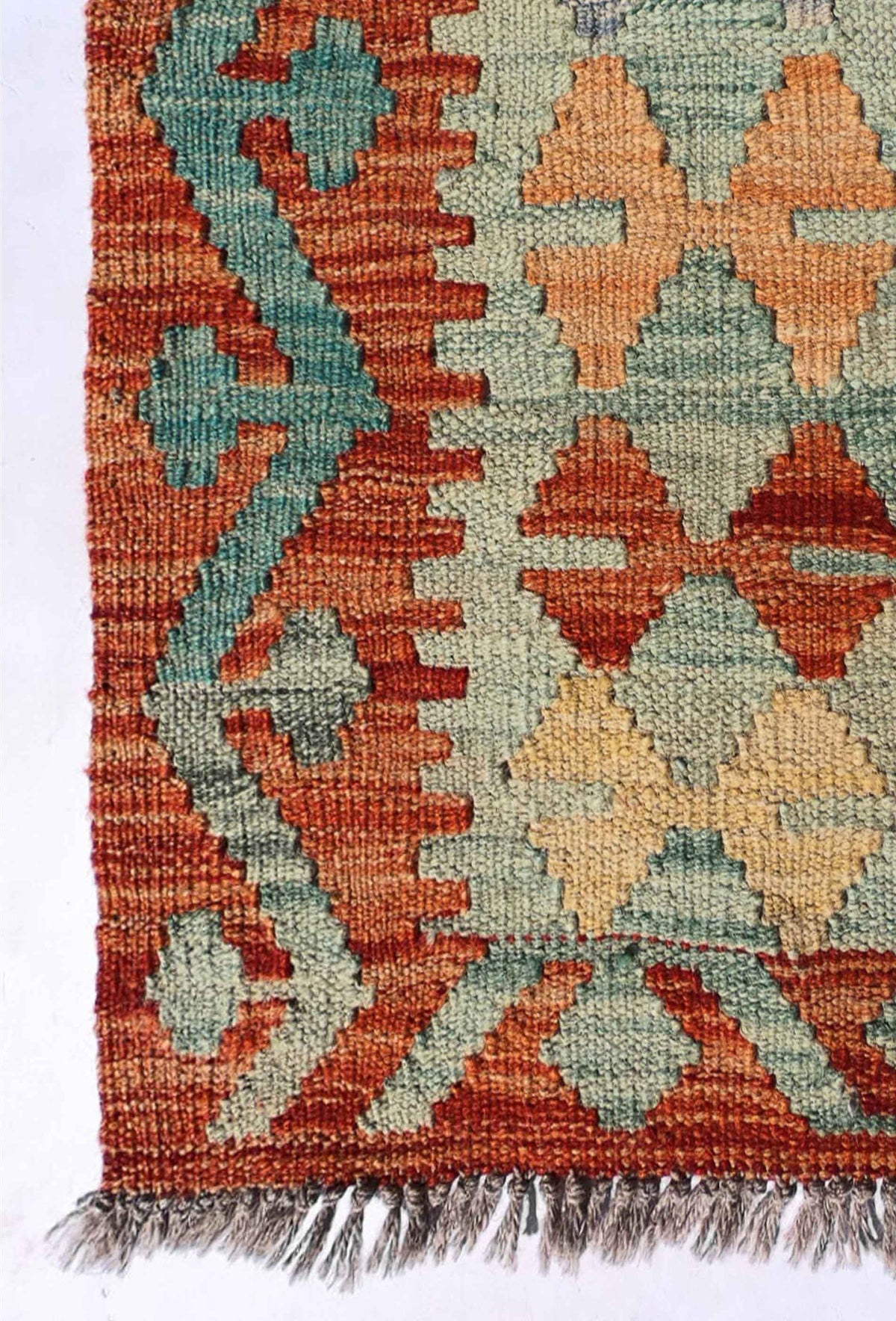 Detalle de los colores de alfombra Kelim Kashkuli