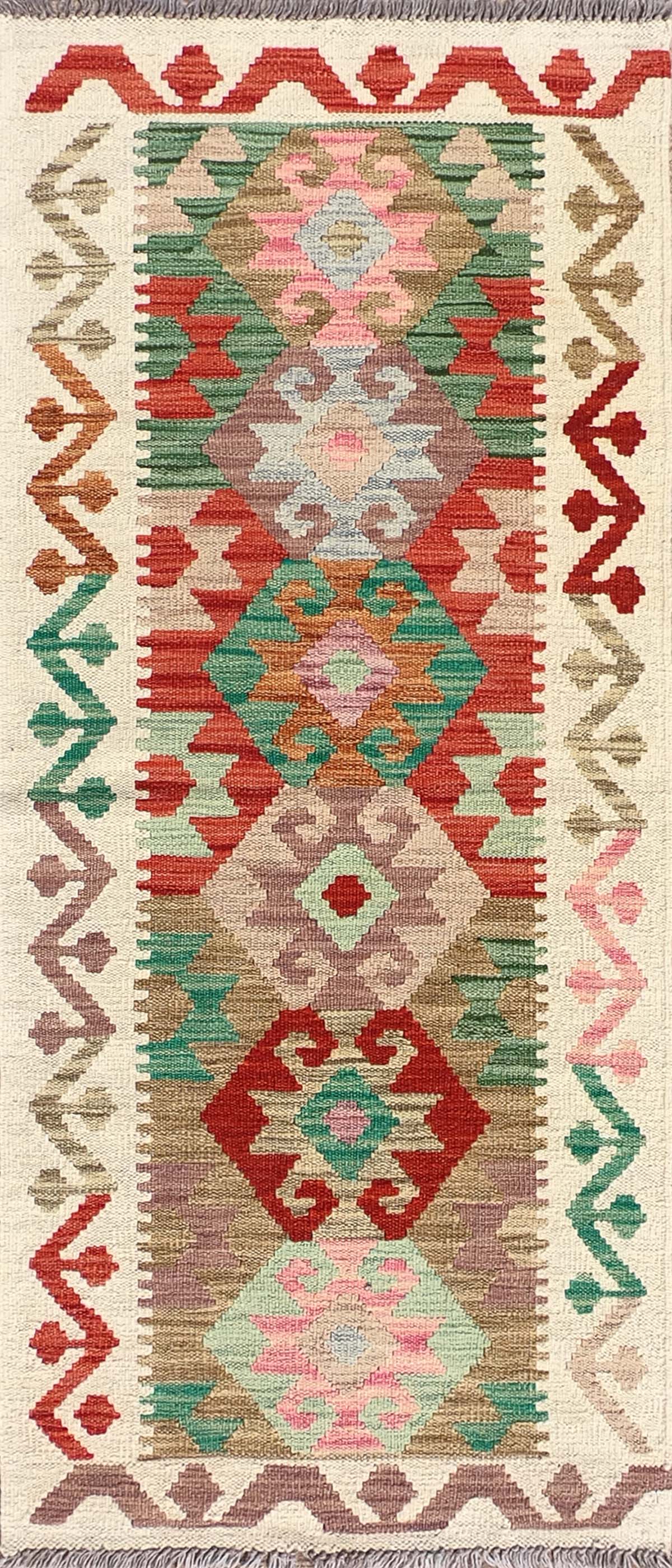Alfombra Kelim de lana tejida a mano con diseño geométrico colorido - Consorcio Persa