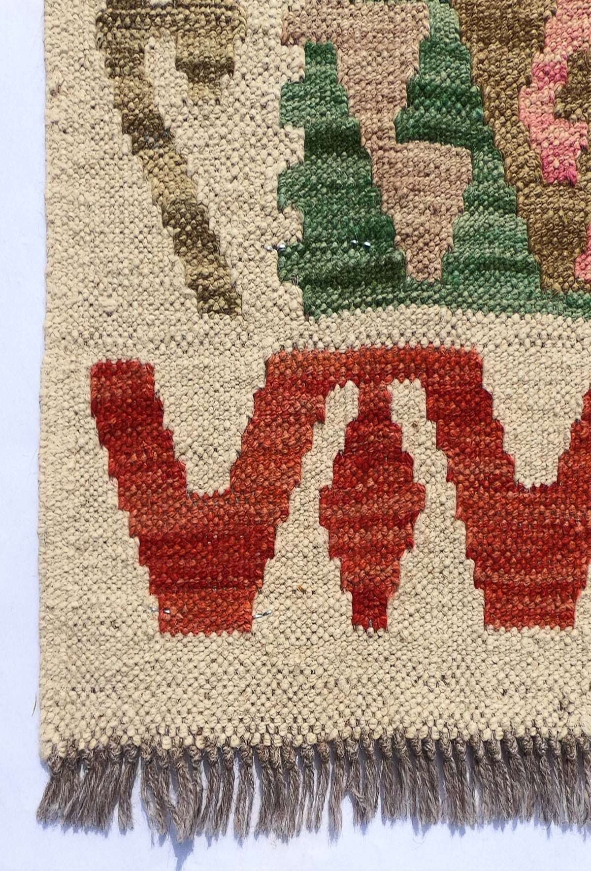 Textura de lana natural en alfombra Kelim hecha a mano