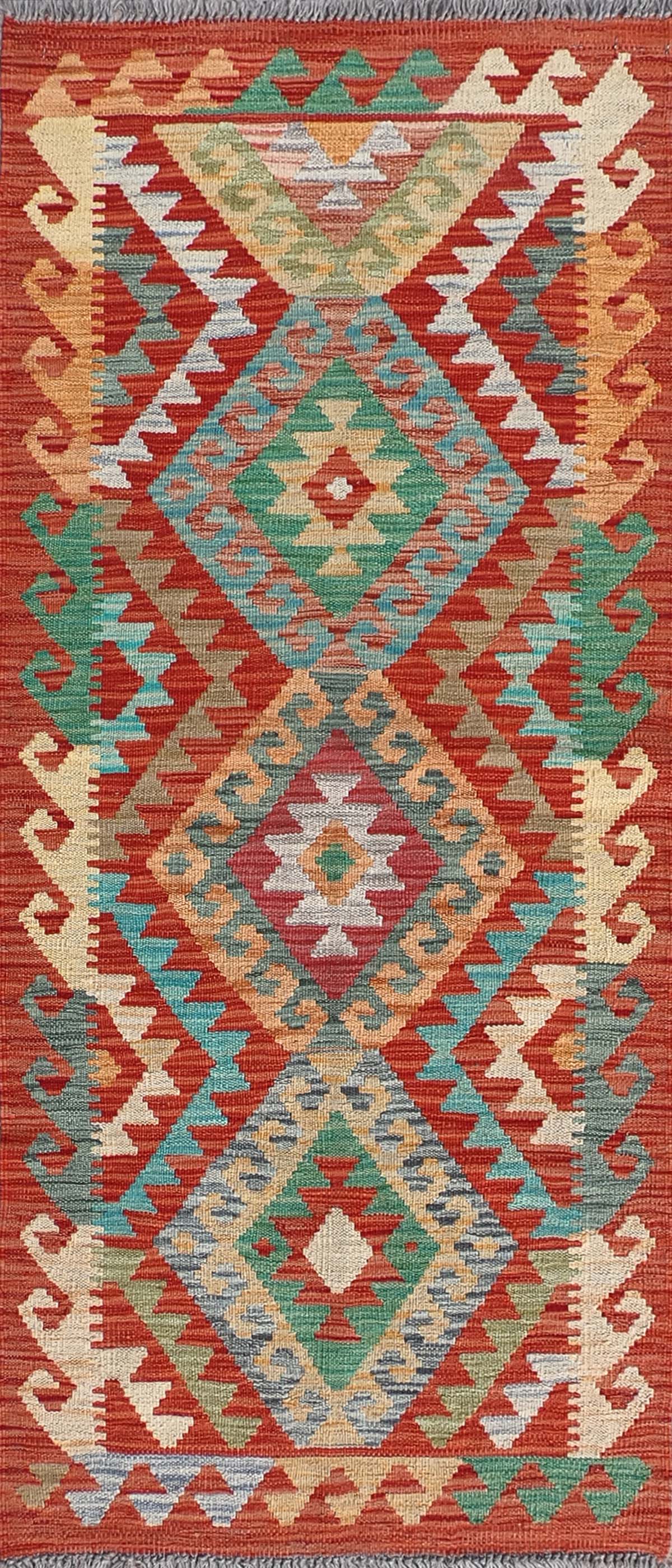 Alfombra de lana Kelim con diseño geométrico colorido - Consorcio Persa