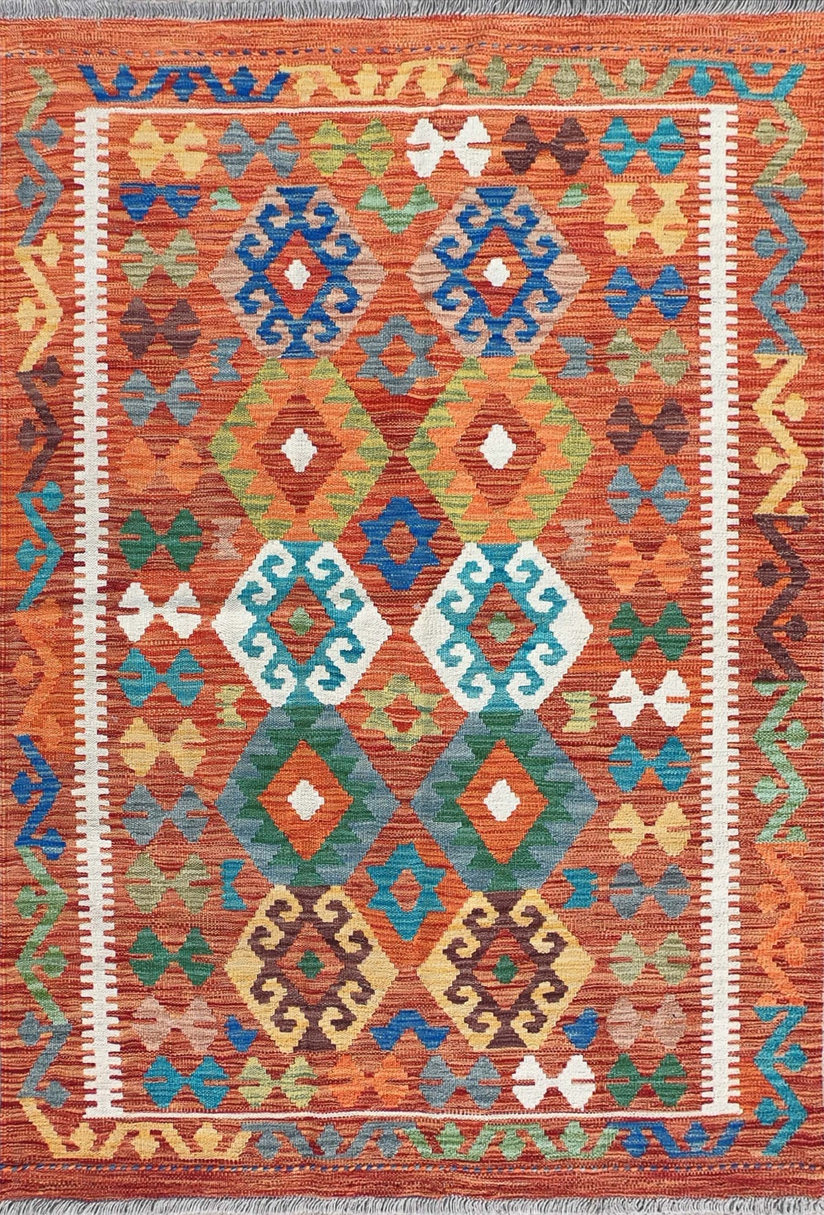 Alfombra de lana Kelim con diseño geométrico colorido - Consorcio Persa