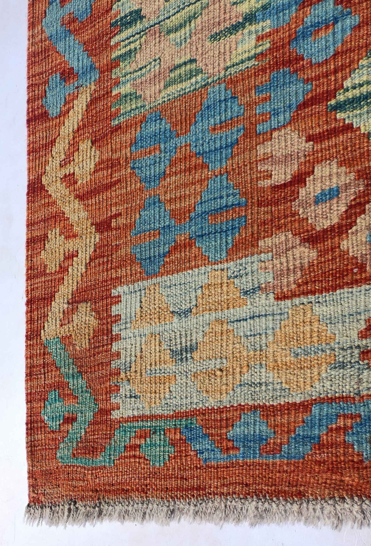 Alfombra Kelim Kashkuli con patrones geométricos coloridos