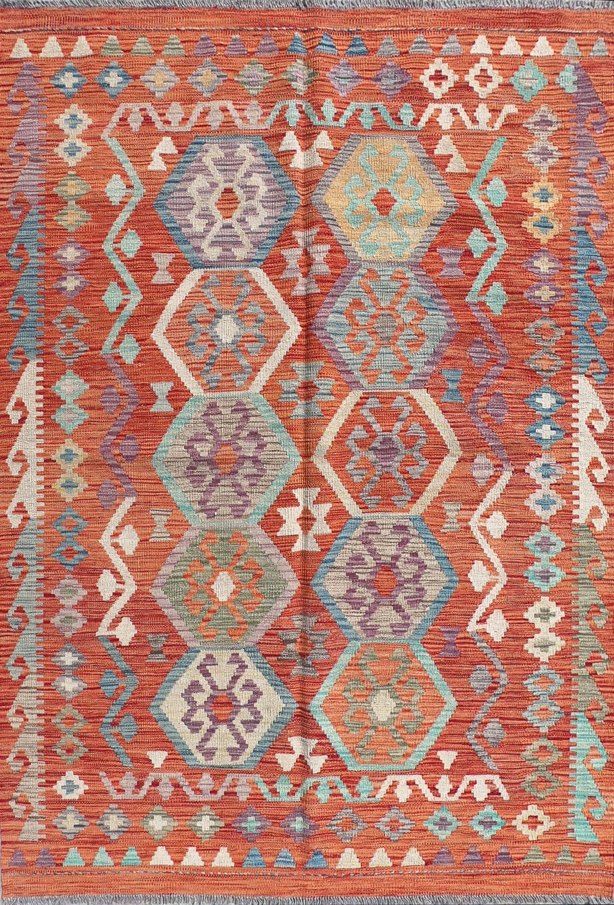 Alfombra de lana Kelim con diseño geométrico colorido - Consorcio Persa