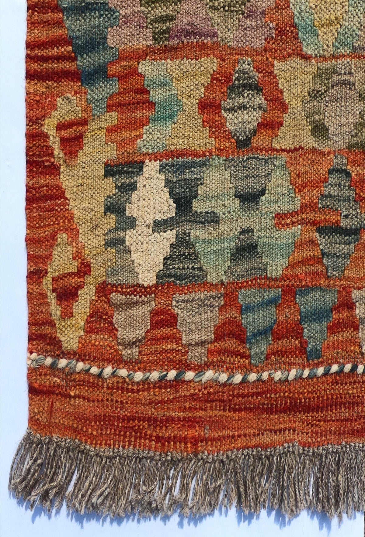 Textura de lana natural en alfombra Kelim hecha a mano, estilo vintage