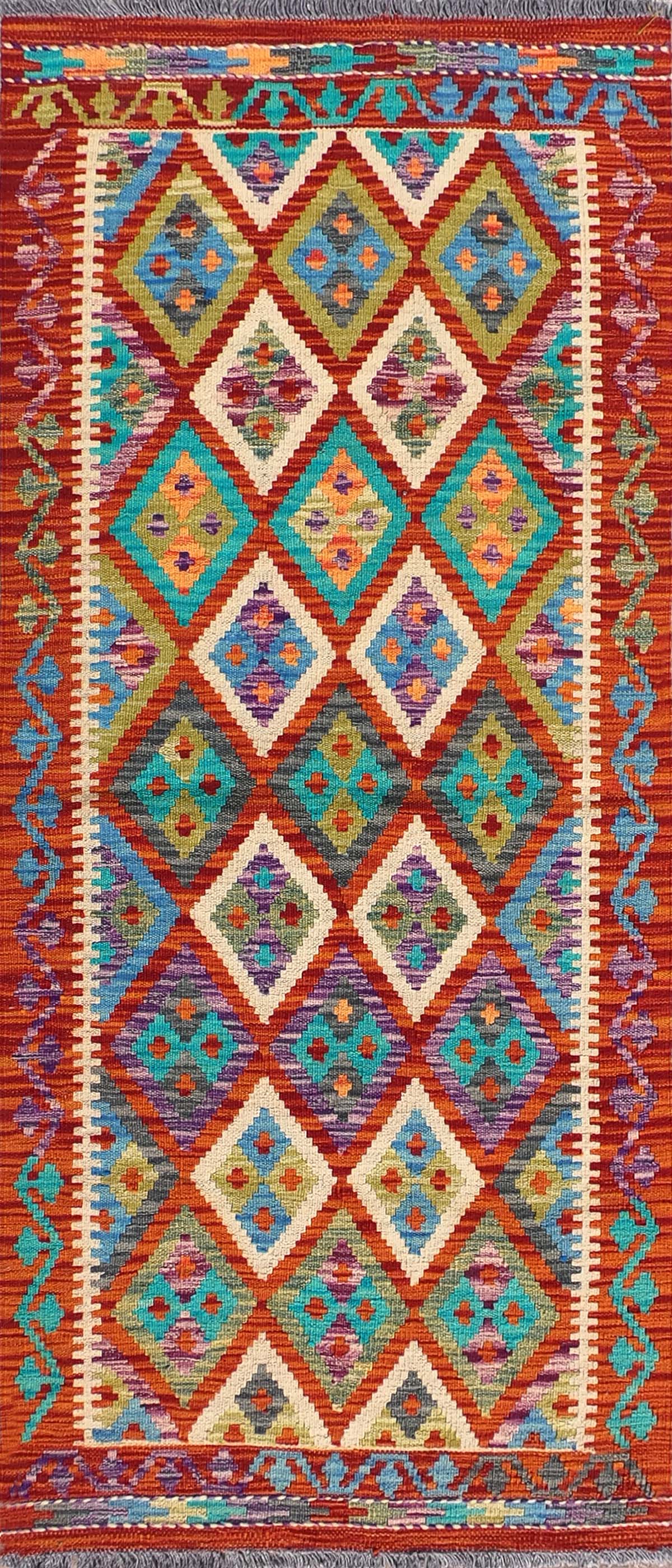 Alfombra de lana Kelim con diseño geométrico colorido, tejida a mano - Consorcio Persa