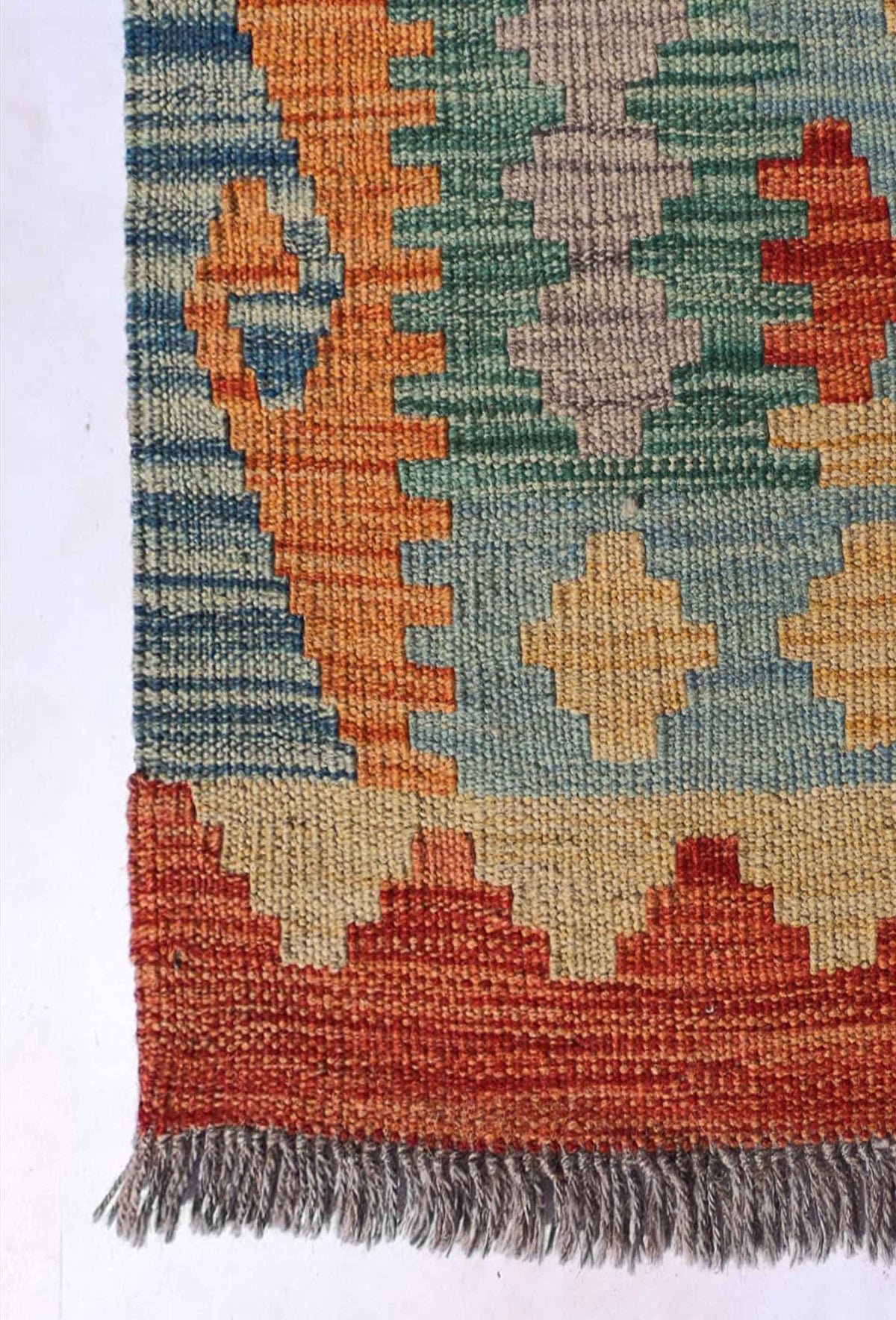 Alfombra pakistaní Kelim Kashkuli con motivos geométricos