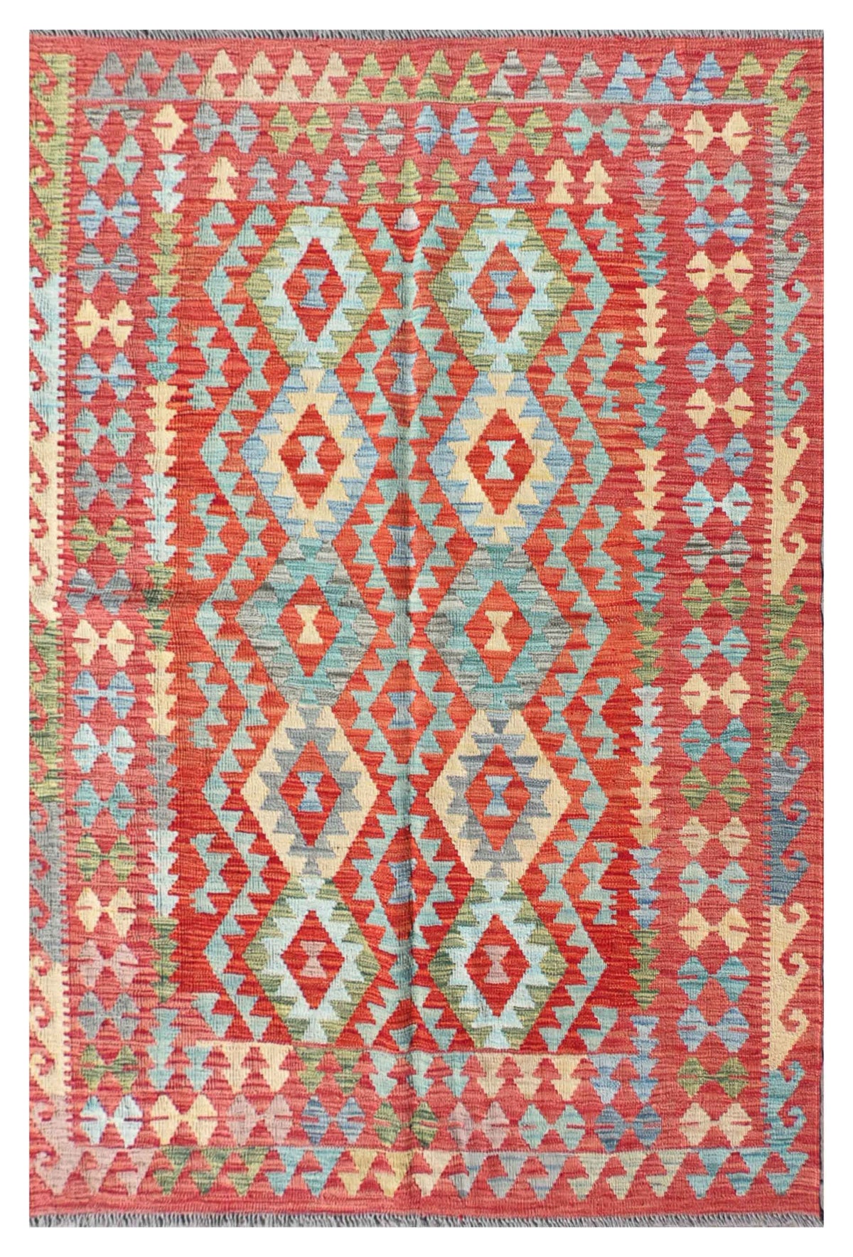 Alfombra Kelim Kashkuli de lana pakistaní con diseño geométrico