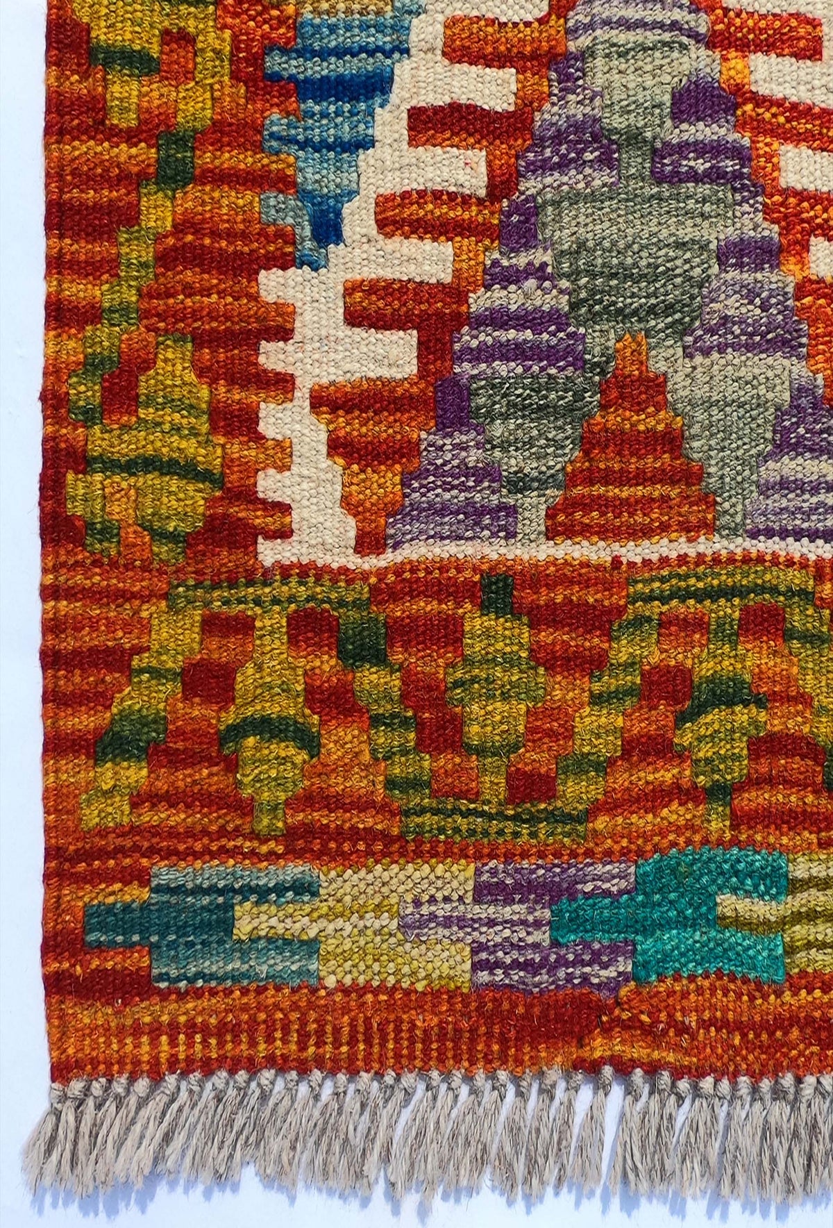 Textura natural de la lana en alfombra Kelim hecha a mano