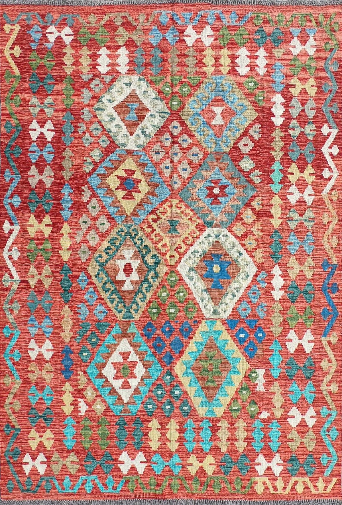 Alfombra de lana Kelim con diseño geométrico colorido - Consorcio Persa
