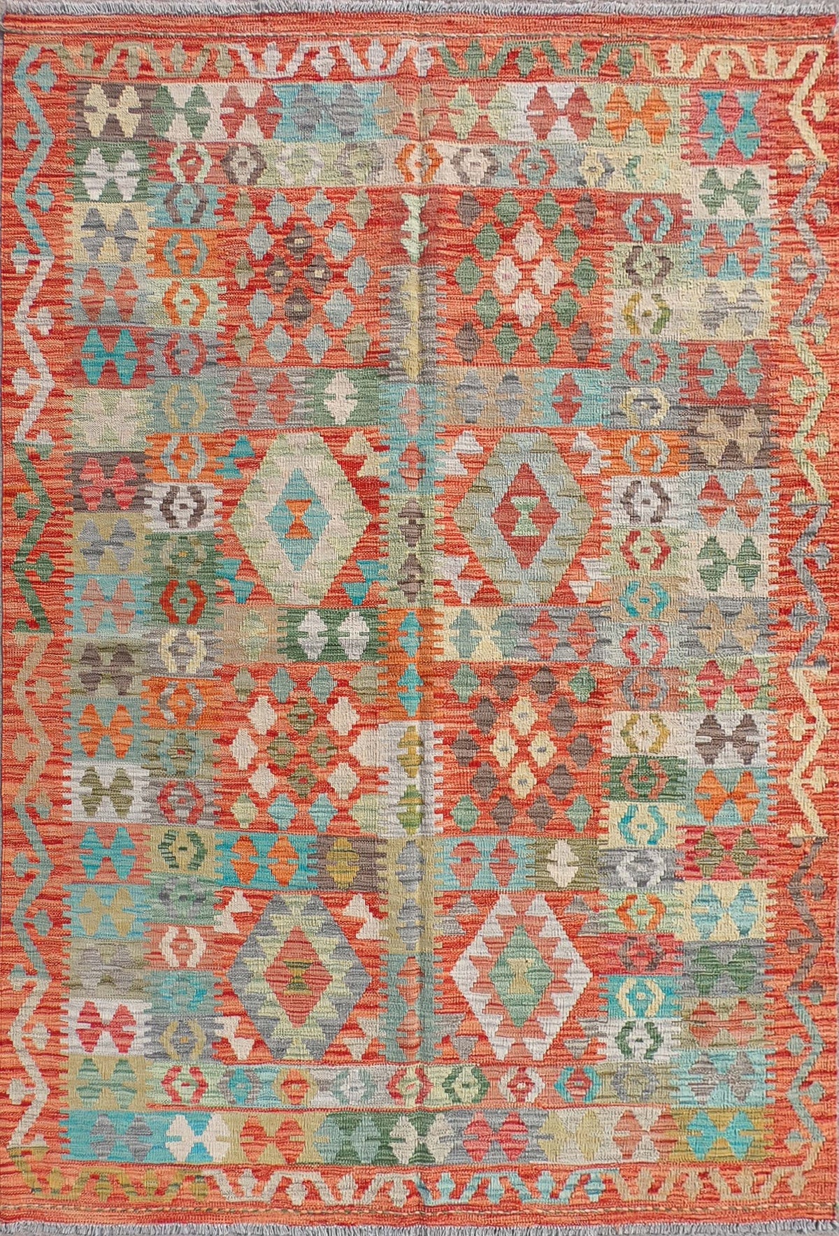 Alfombra de lana Kelim con diseño geométrico colorido, tejida a mano - Consorcio Persa
