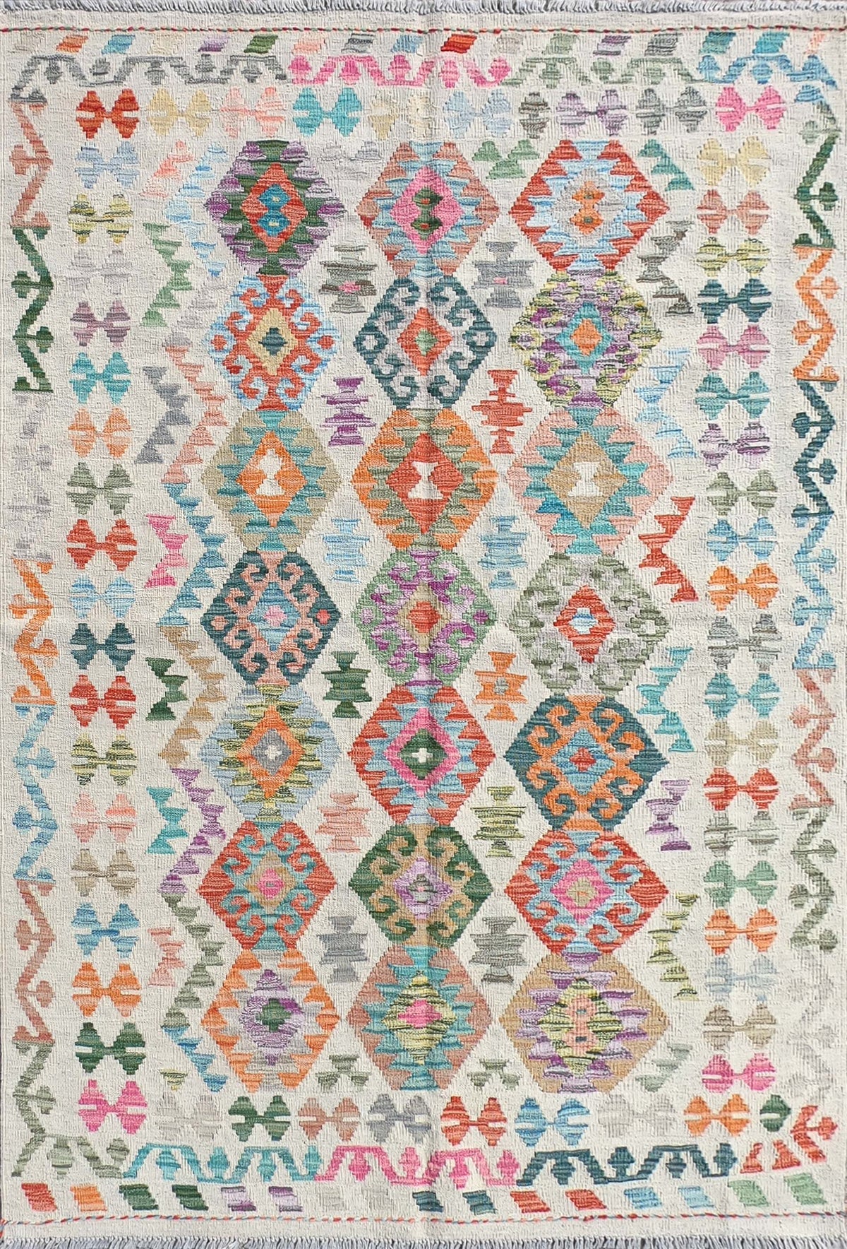 Alfombra de lana tejida a mano con diseño geométrico colorido - Consorcio Persa