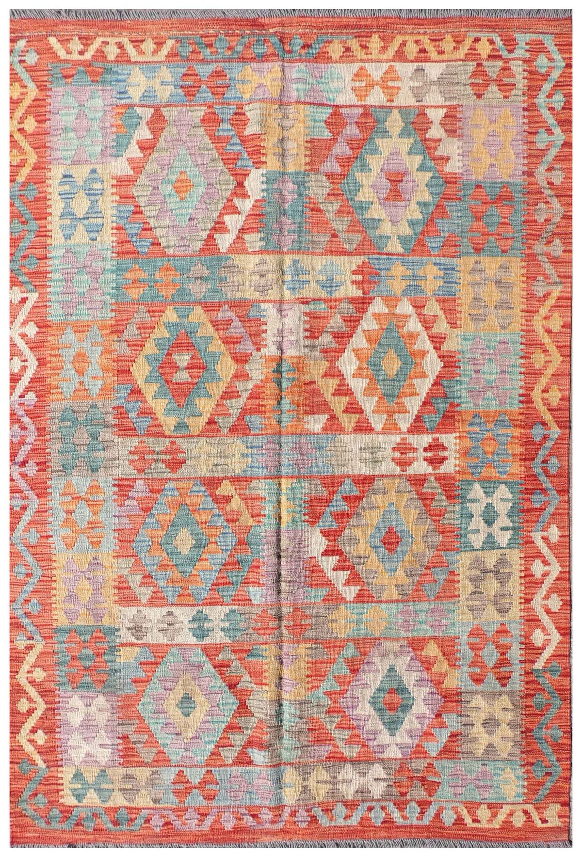 Alfombra Kelim Kashkuli de lana pakistaní con diseño geométrico
