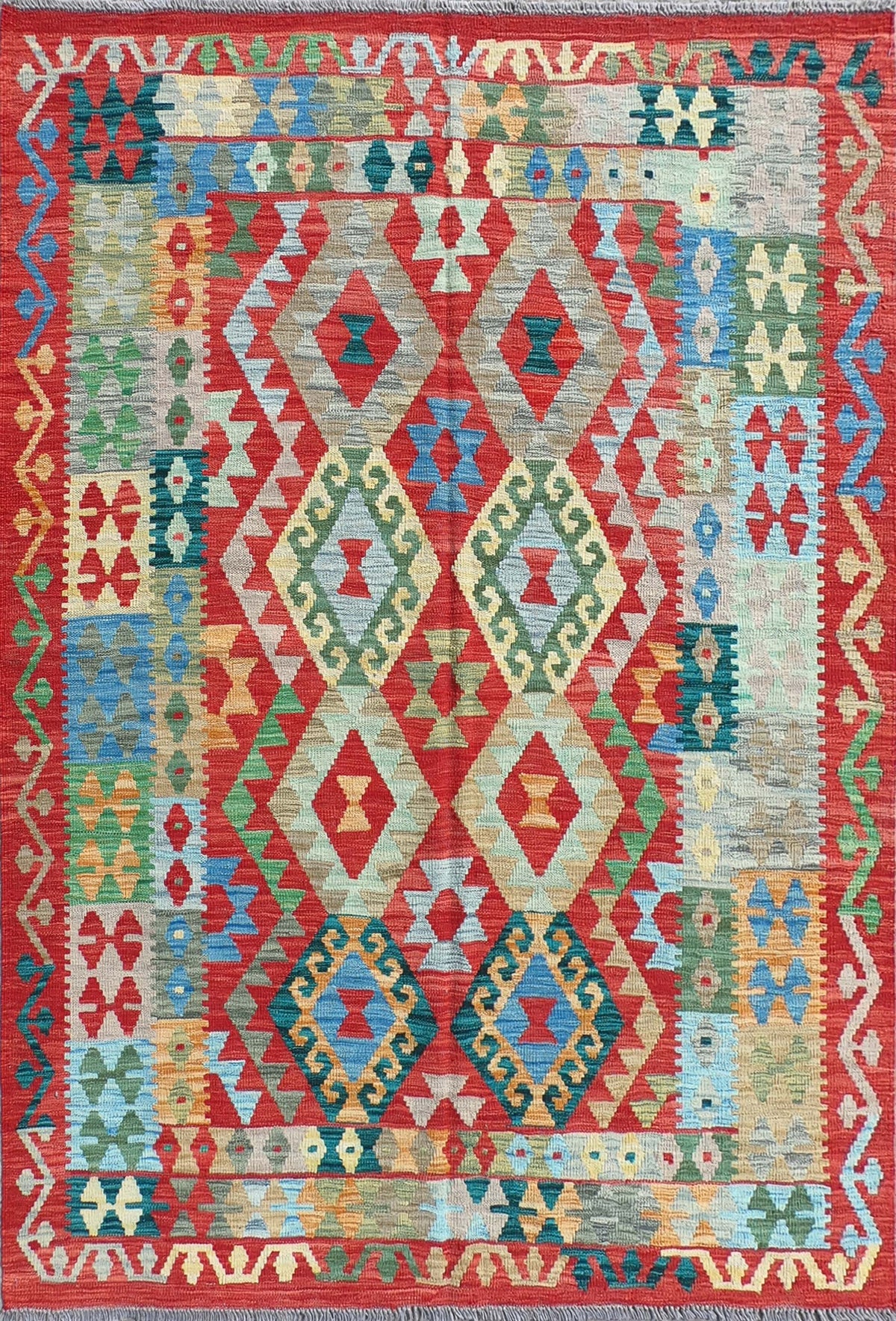 Alfombra de lana Kelim con diseño geométrico colorido - Consorcio Persa