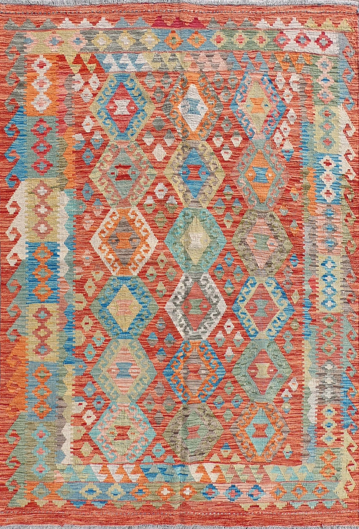 Alfombra de lana Kelim con diseño geométrico colorido, tejida a mano - Consorcio Persa